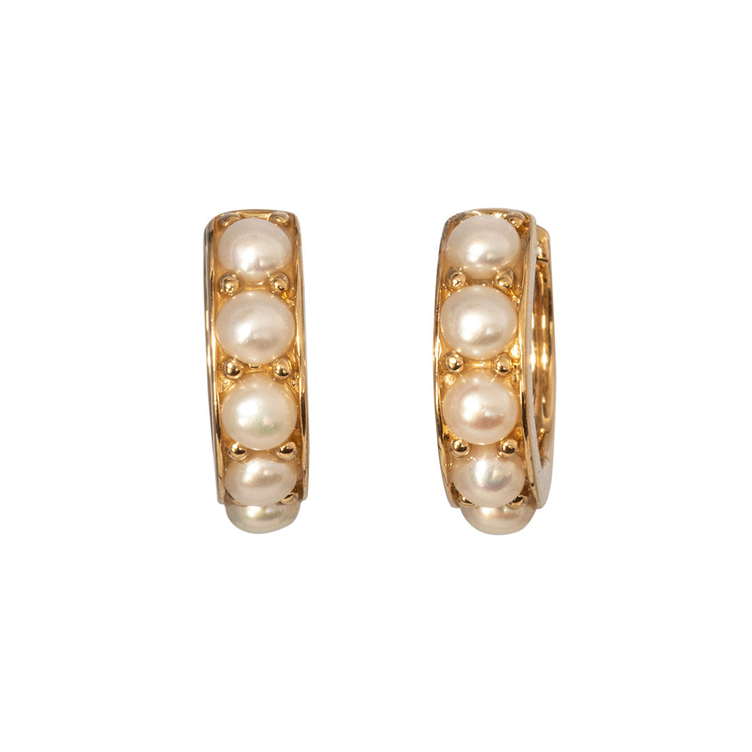 14K Yellow Gold Pearl Huggie Hoop Earrings - Elegant Everyday Jewelry for Women, Perfect for Work, Date Night & Special Occasions