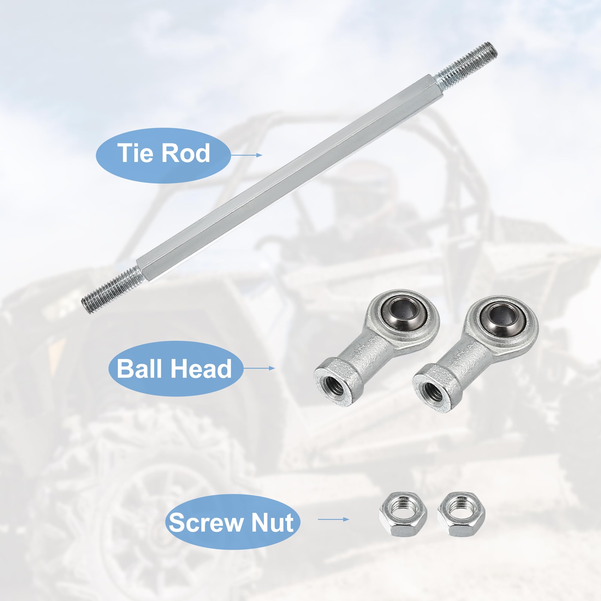 Motoforti 2pcs 185mm Adjustable Steering Tie Rod Ball Joint with 8mm Hole Diameter for 49cc Electric ATV & Go Kart - Silver Tone | Perfect for Steering Column & Suspension Upgrades | Ideal for Off-Roading, Racing & DIY Kart Maintenance