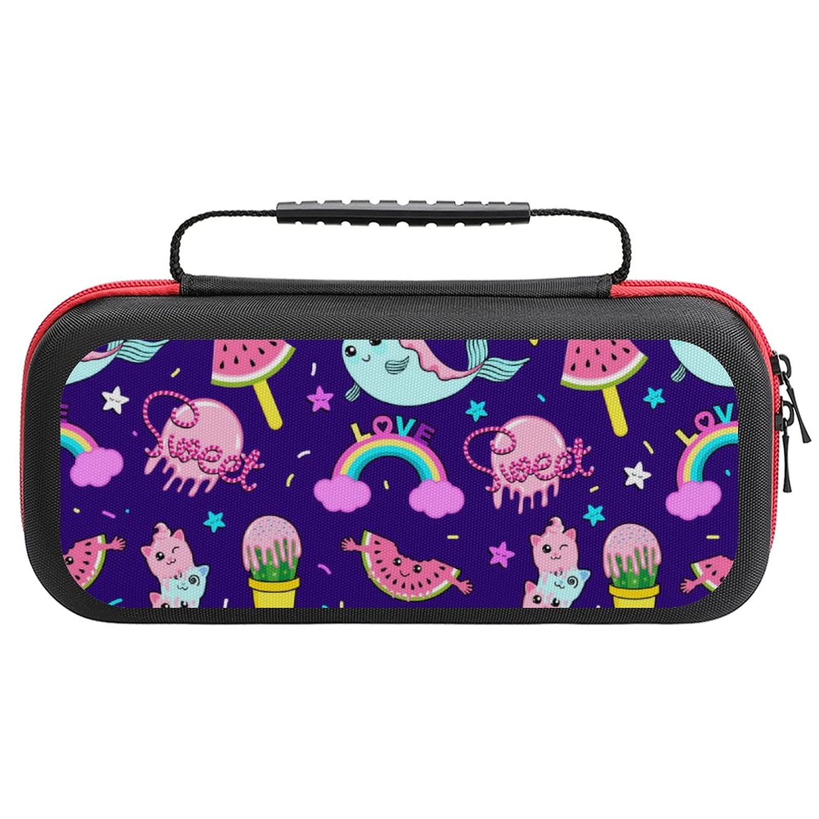 Premium Narwhals & Ice Cream Print Carrying Case for Nintendo Switch Lite - Protective Storage Bag with Accessories Pouch | Travel-Friendly Portable Gaming Case for Commuting & Vacations