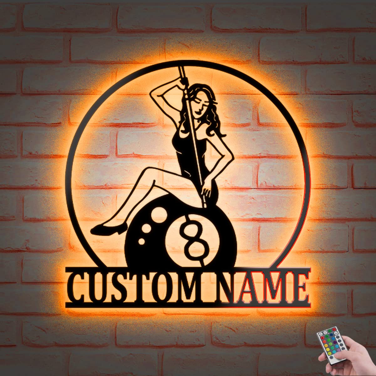 Custom Billiards V1 LED Metal Wall Decor - Personalized Pool Player Name Sign - 24 Inch Billiards Wall Art with Lights - Perfect for Game Rooms, Man Caves & Sports Bars