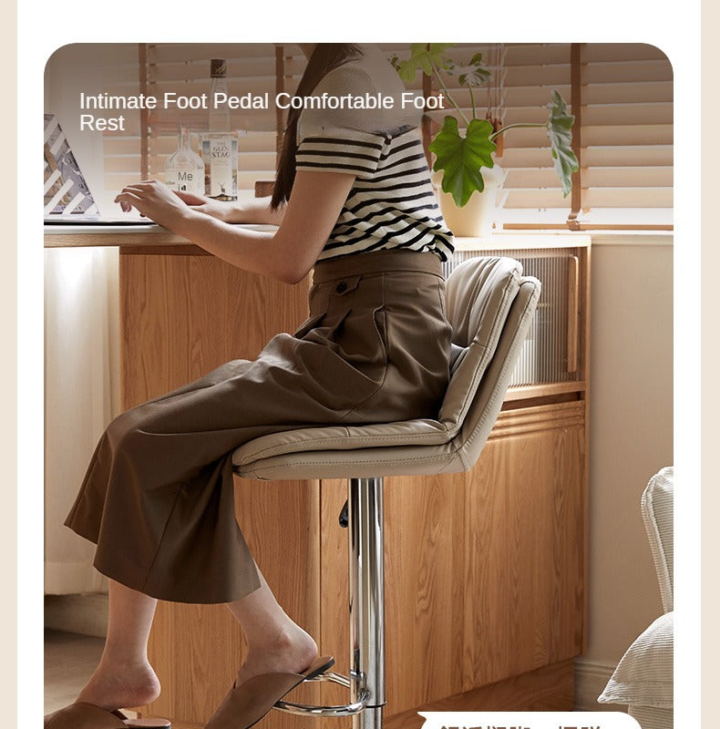 Premium Organic Leather Modern Bar Stool - Adjustable Height, Comfortable & Durable Counter Stool for Kitchen Island, Home Bar & Dining Room - Rustic & Industrial Style Home Decor