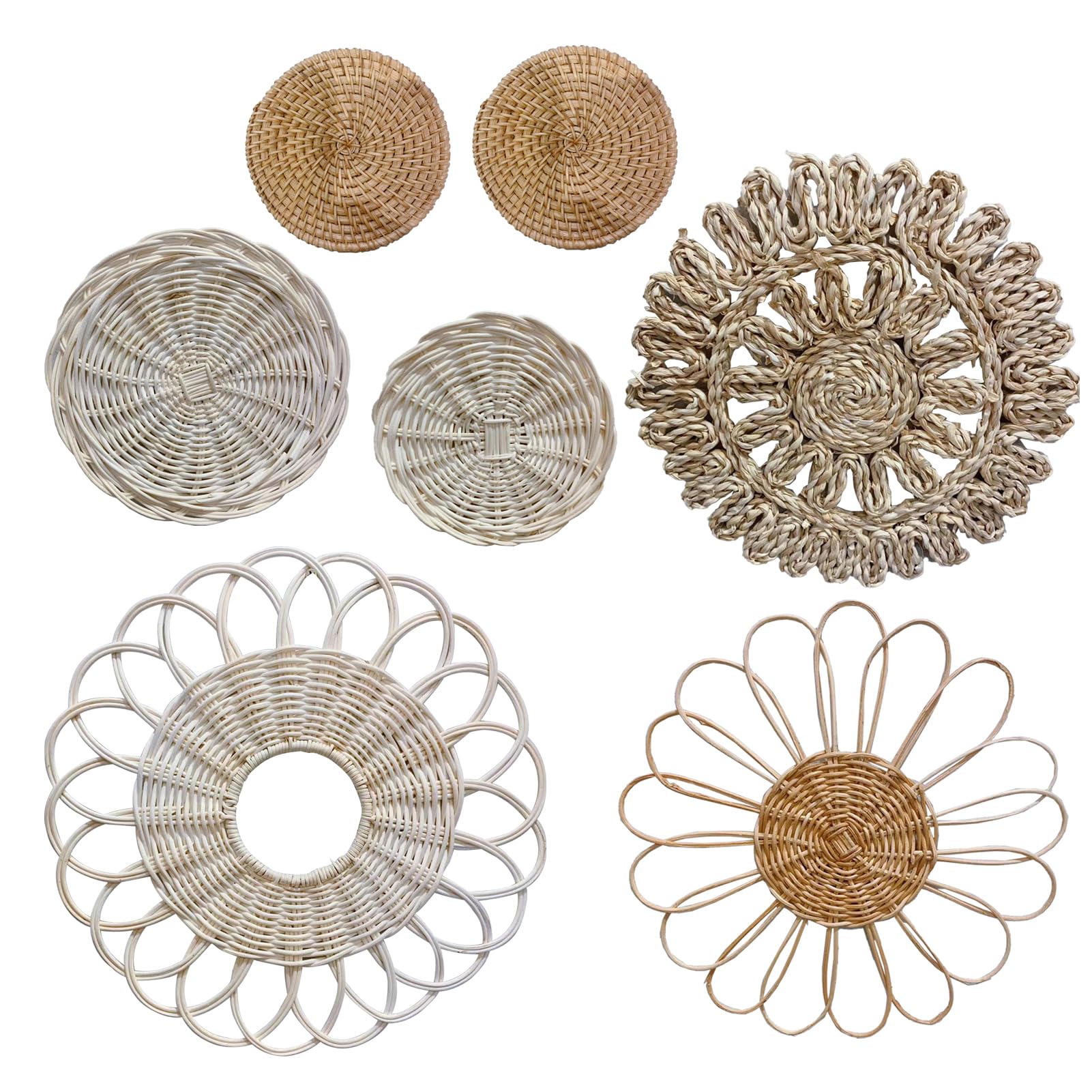 Boho Wall Basket Set of 7 - Natural Seagrass Rattan Wicker Wall Decor for Farmhouse & Boho Style - Handwoven Wall Art for Living Room, Bedroom, Bathroom Decor - Perfect for Home, Office, Wedding & Rustic Decorations