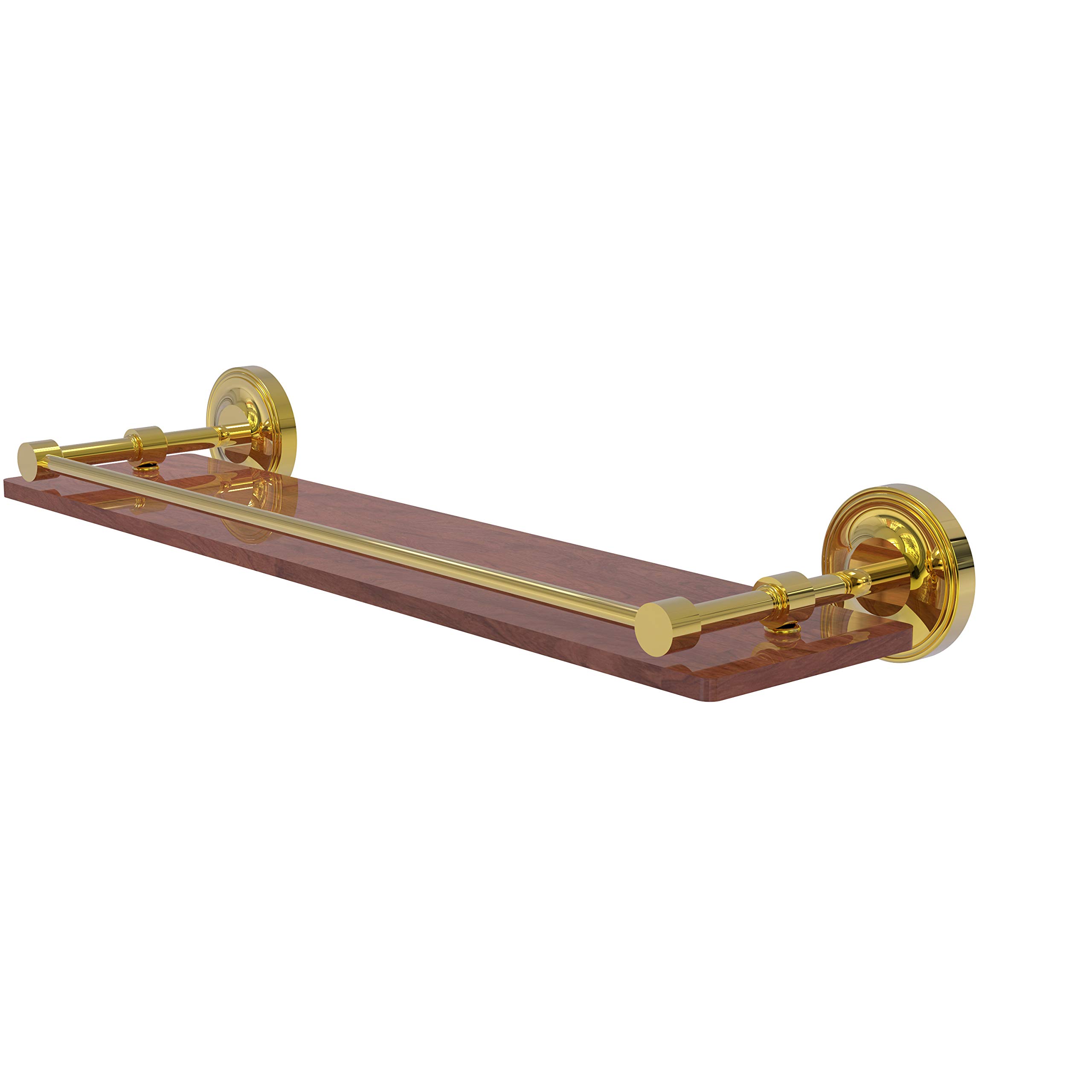 Allied Brass PRBP-1-22-GAL-IRW 22 Inch Solid IPE Ironwood Floating Shelf with Polished Brass Frame - Prestige Regal Collection - Perfect for Living Room, Bathroom & Kitchen Storage Decor