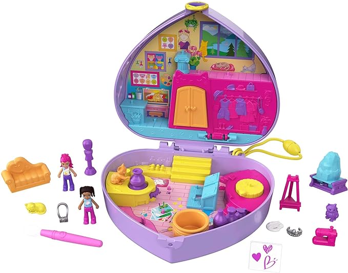 Polly Pocket Starring Shani Art Studio Compact - Fashionable Miniature Makeup Case for Girls, Perfect for Travel & Play