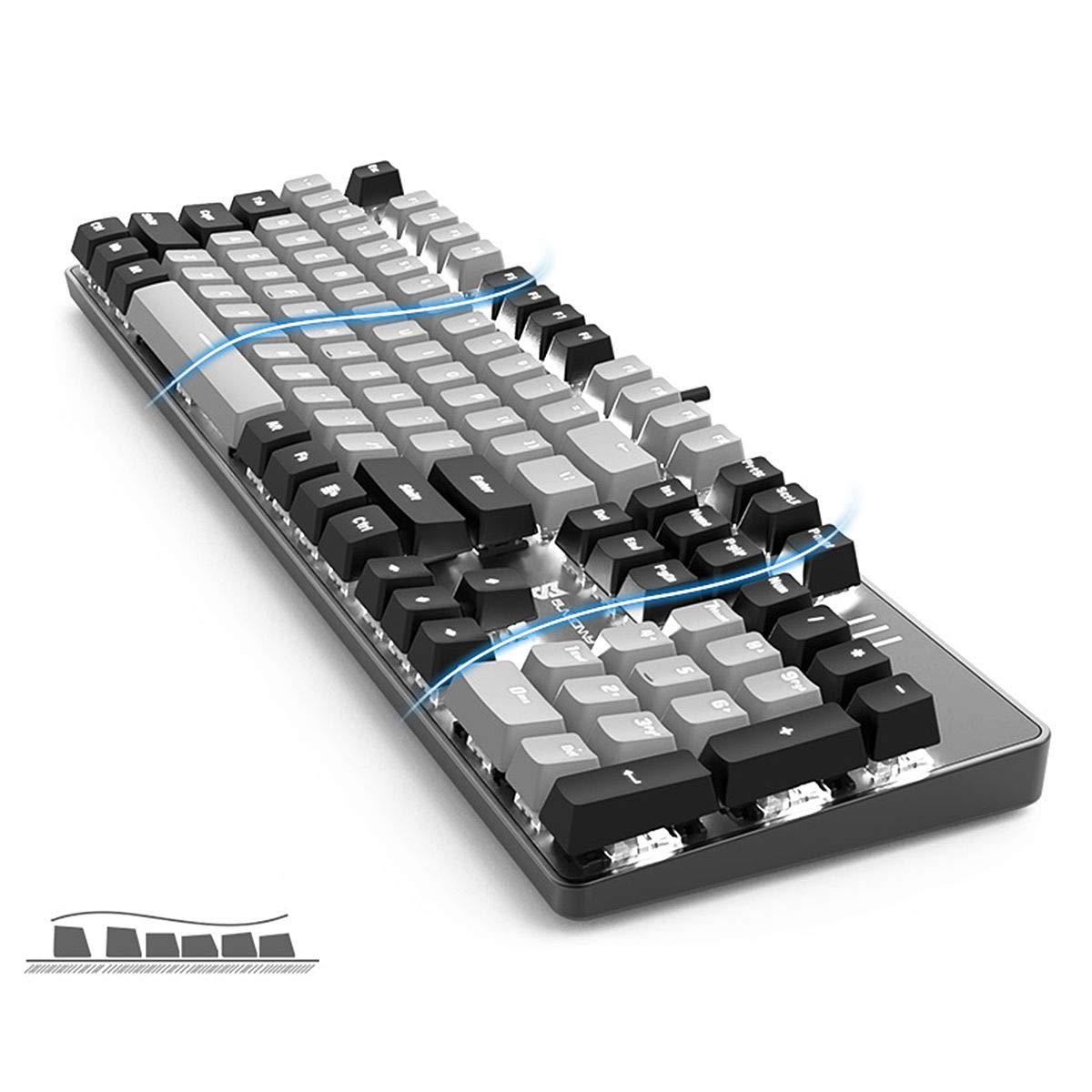 Blue Switch Mechanical Gaming Keyboard - 104 Key US Layout Wired Keyboard with Hot Swappable & Silent Switches (Black/Grey) - Perfect for PC Gaming, Typing & Office Work