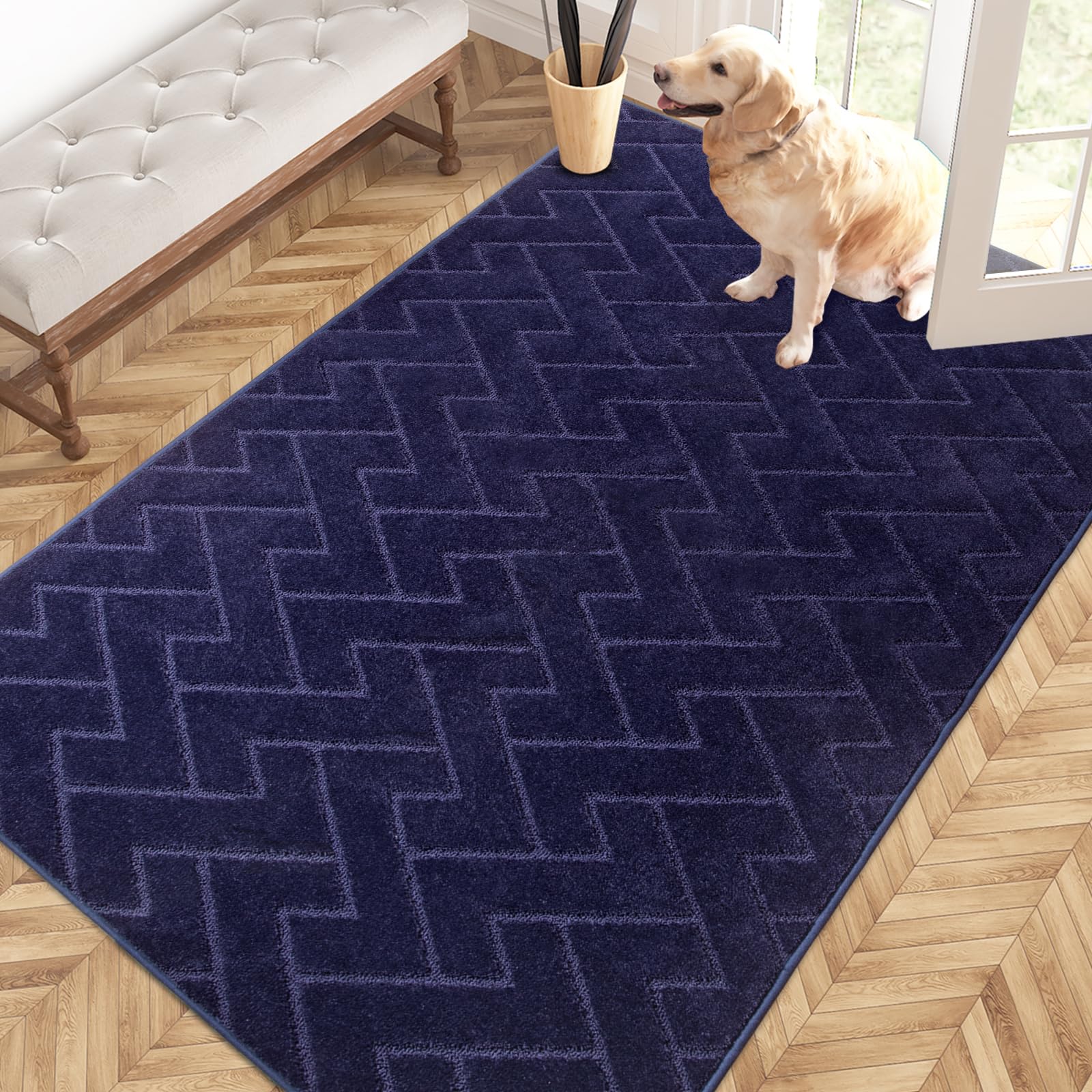 PURRUGS 4ft x 6ft Non-Slip Machine Washable Area Rug - Pet Friendly, Stain Resistant Entryway Mat for Hallway, Bedroom & Living Room | Perfect for High Traffic Areas, Dog Owners & Mudroom Protection in Midnight Blue