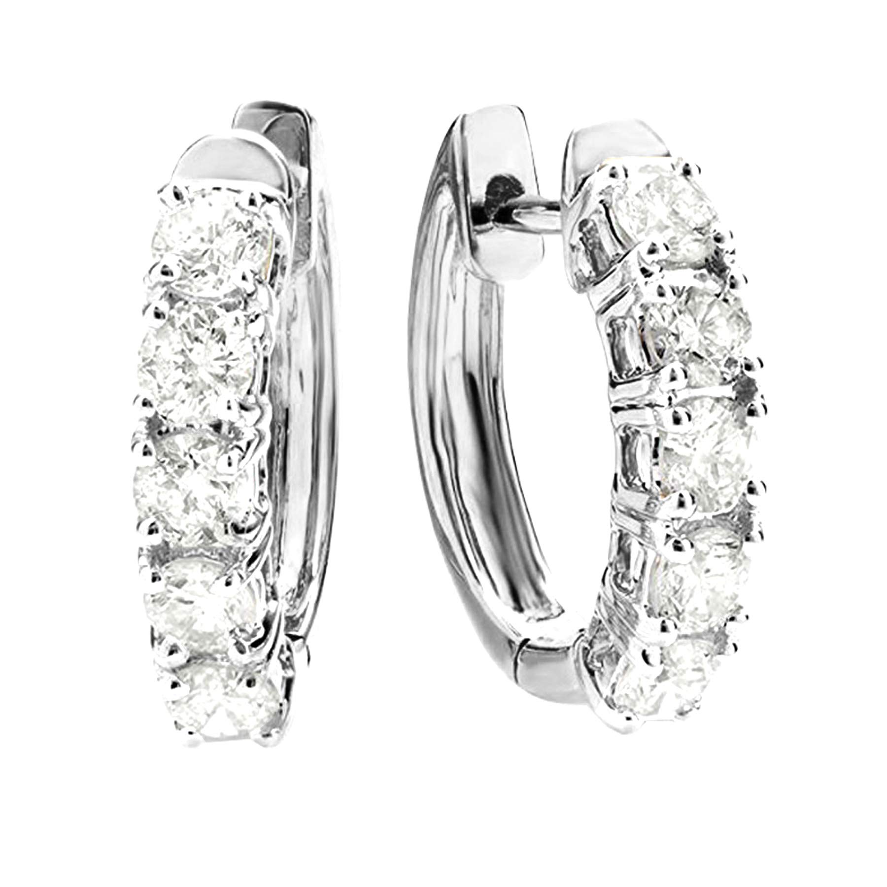 1-5 Carat Five Stone Diamond Hoop Huggie Earrings 14K Gold - Luxury Wedding & Anniversary Gift for Her - Perfect for Bridal, Party & Special Occasions