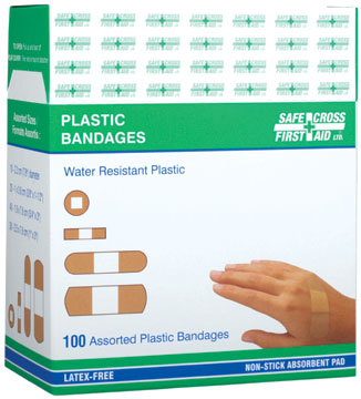 Premium Plastic Bandages - Assorted Sizes (100/Box) for First Aid, Wound Care & Everyday Protection