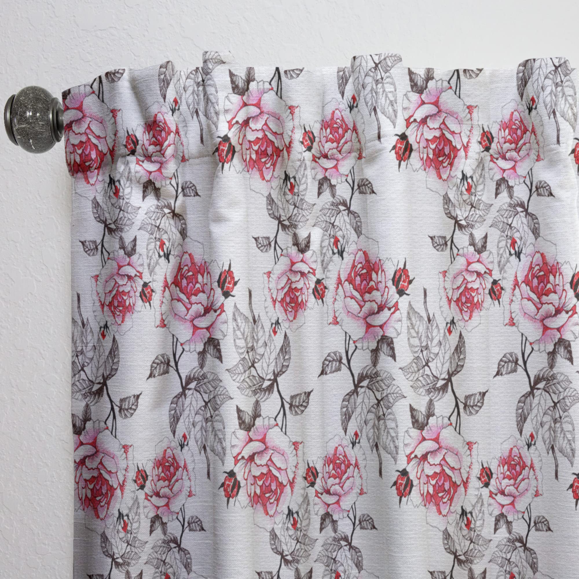DesignQ Thermal Insulated Curtains - Red Roses Seamless Pattern - 52x95 Inch Single Panel for Bedroom & Living Room - Blackout Drapes for Privacy, Energy Saving & Home Decor