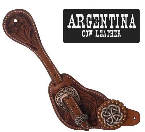 Showman Men's Argentina Cow Leather Celtic Knot Spur Straps - Durable Western Riding Accessories for Horseback Riding & Rodeo Events