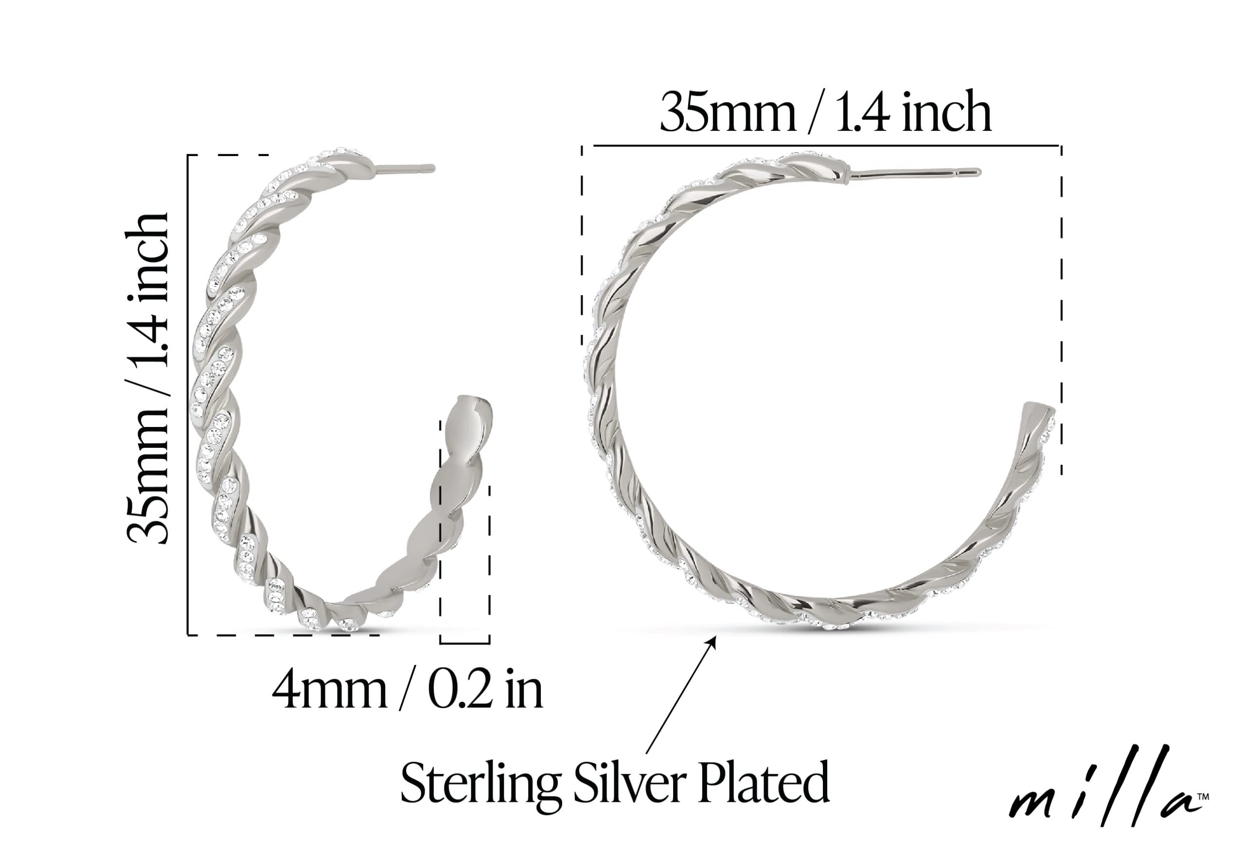 MILLA Small Hoop Earrings for Women - Rhinestone Studded Gold & Sterling Silver Huggie Hoops - Twisted Minimalist Hoop Earrings | Perfect for Everyday Wear, Date Night & Office Accessories