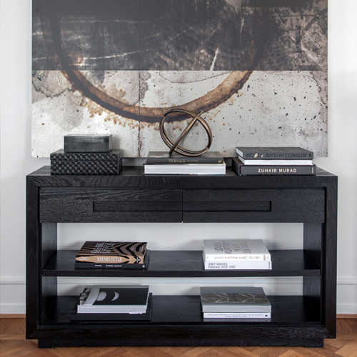 Artwood Hunter Console Table with Drawers - Black Wooden Entryway Sofa Table for Living Room, Hallway & Bedroom Storage