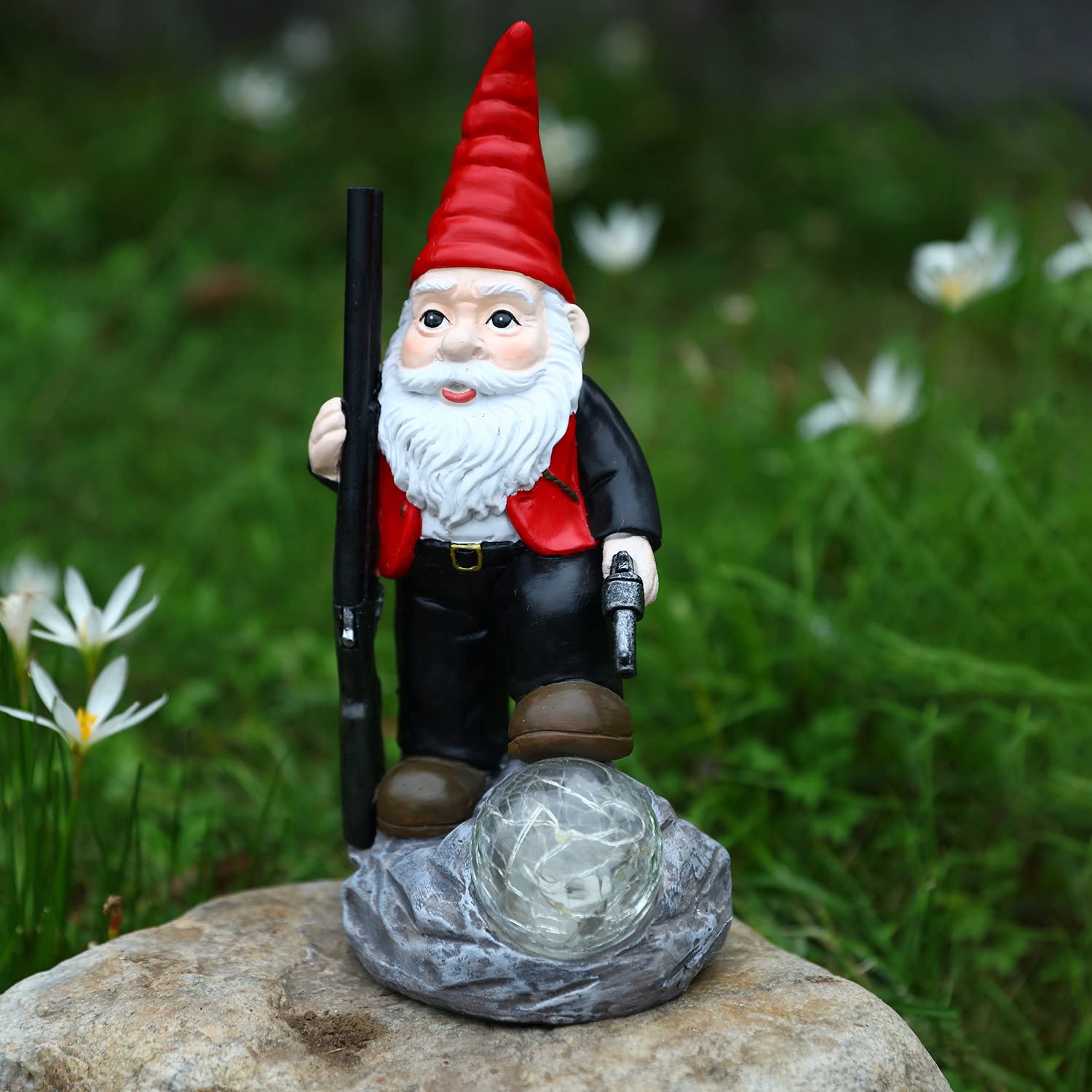 Solar-Powered Military Army Soldier Garden Gnome Statue with LED Lights - Outdoor Patio, Lawn & Porch Decor - Unique Valentine's Day Gift for Men - Perfect for Garden, Yard & Home Defense Theme Decoration