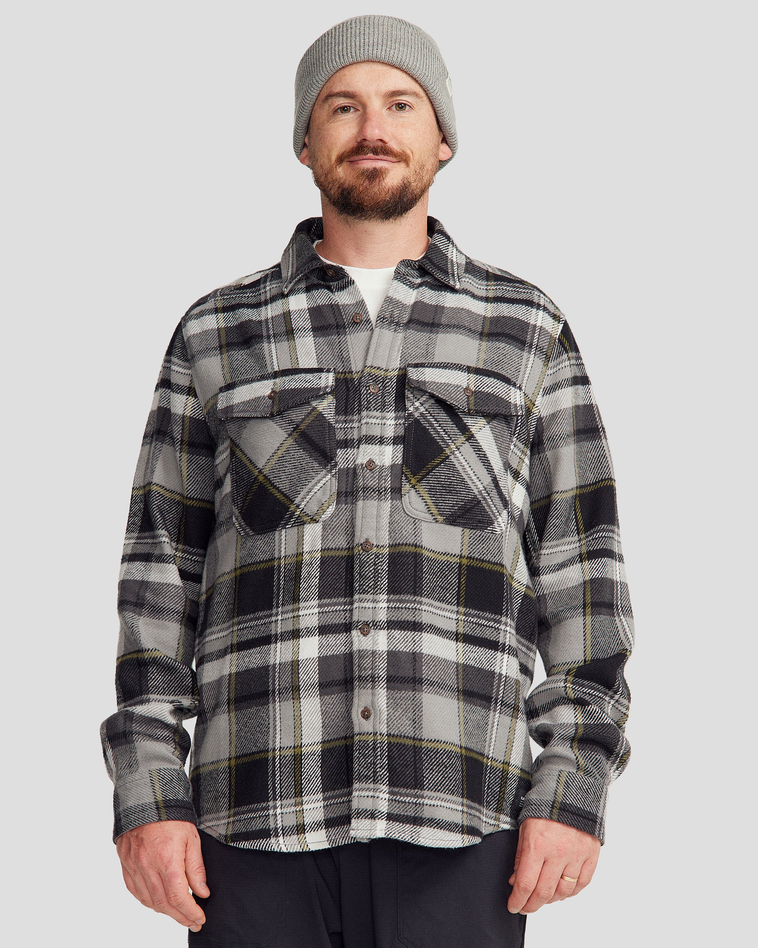 Men's Huntly Long Sleeve Plaid Shirt - Steel Grey - Casual Button Down Shirt for Outdoor Activities & Workwear
