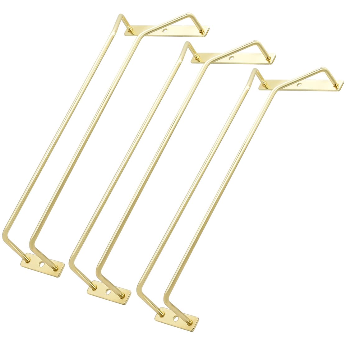 12-Inch Gold Wine Glass Rack - Under Cabinet Stemware Holder for Kitchen, Bar & Dining Room - Set of 3 Hanging Glass Racks for Organized Wine Storage & Elegant Display