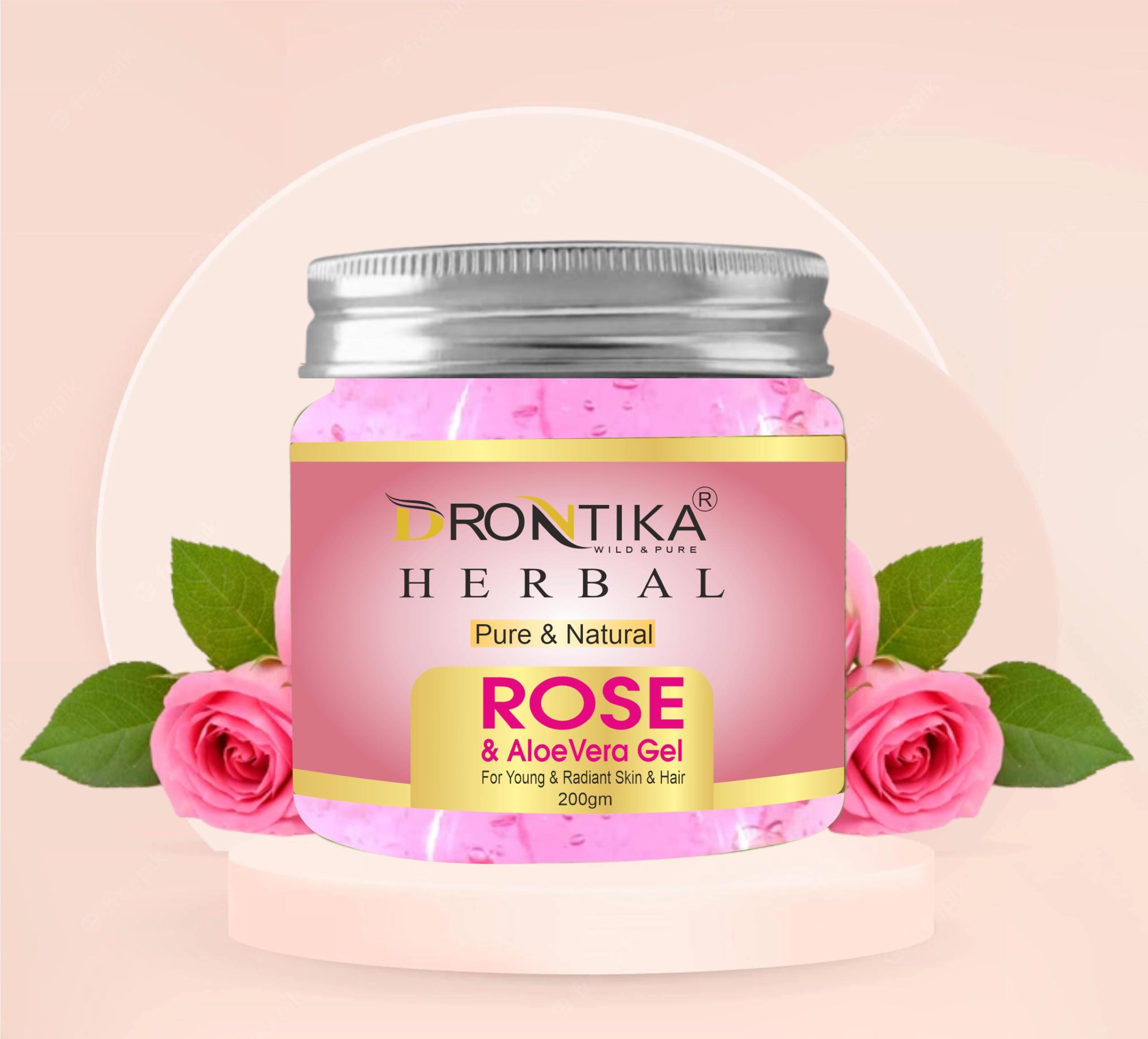 Drontika Herbal Rose Multipurpose Gel for Skin & Hair Care - Hydrating & Soothing with Hyaluronic Acid, Hibiscus, Aloe Vera & Rose Extract | Vegan, Cruelty-Free, 200g | Perfect for Dry Skin, Hair Mask & After-Sun Care