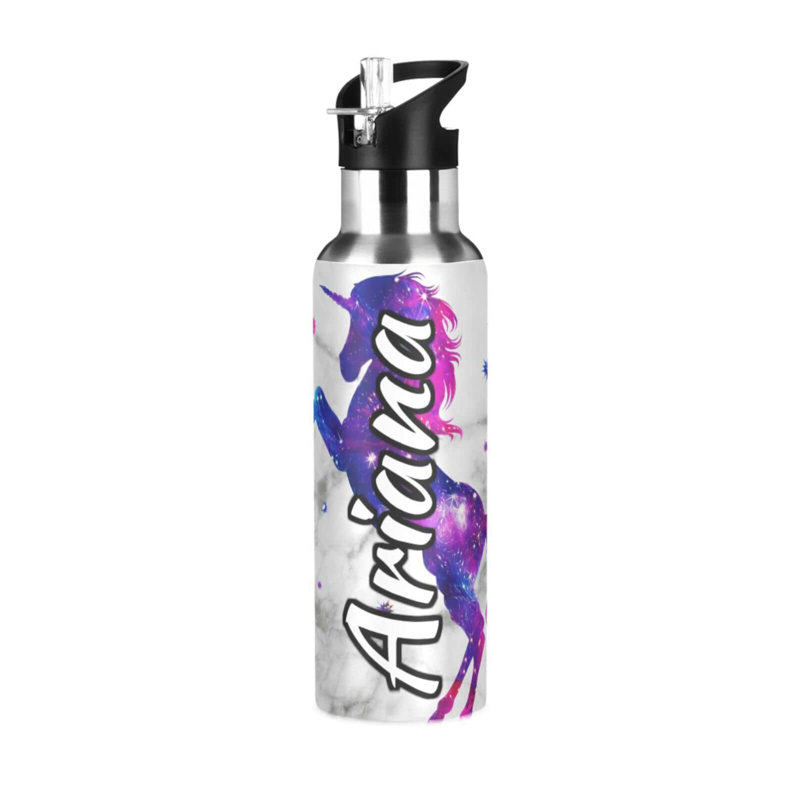 Custom White Marble Galaxy Unicorn Water Bottle with Straw Lid - 33oz Insulated Stainless Steel Sports Bottle - Personalized Name & Design - Reusable for Hiking, Cycling, Gym & Outdoor Activities - BPA Free Leakproof Water Container
