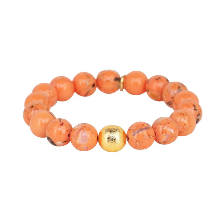 BuDhaGirl Peach Marble Beaded Bracelet for Women - Elegant Adjustable Wristband for Yoga, Meditation & Everyday Wear