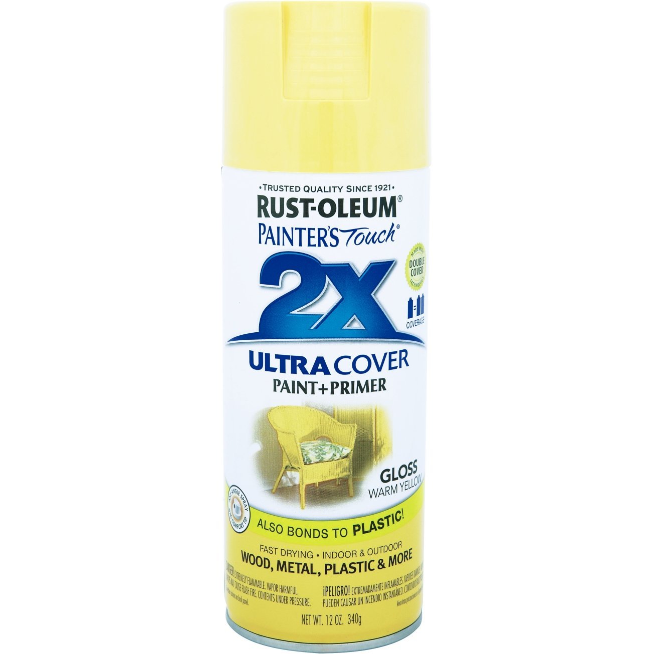 Painters Touch 249091 12 Oz Warm Yellow Gloss Ultra Cover Spray Paint - High Coverage, Fast Drying for DIY Crafts, Furniture & Home Decor Projects