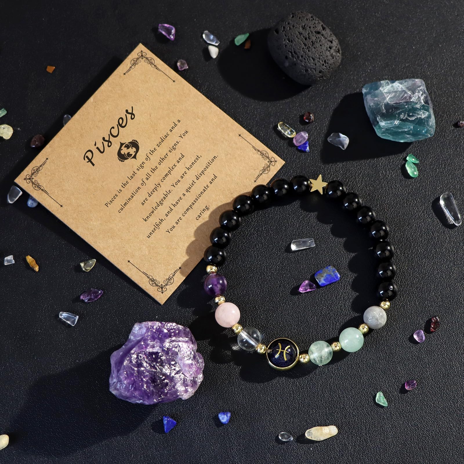 12 Constellations Healing Crystal Zodiac Bracelet for Women - Birthstone Beaded Horoscope Spiritual Jewelry Gift for Birthday, Christmas & Daily Wear