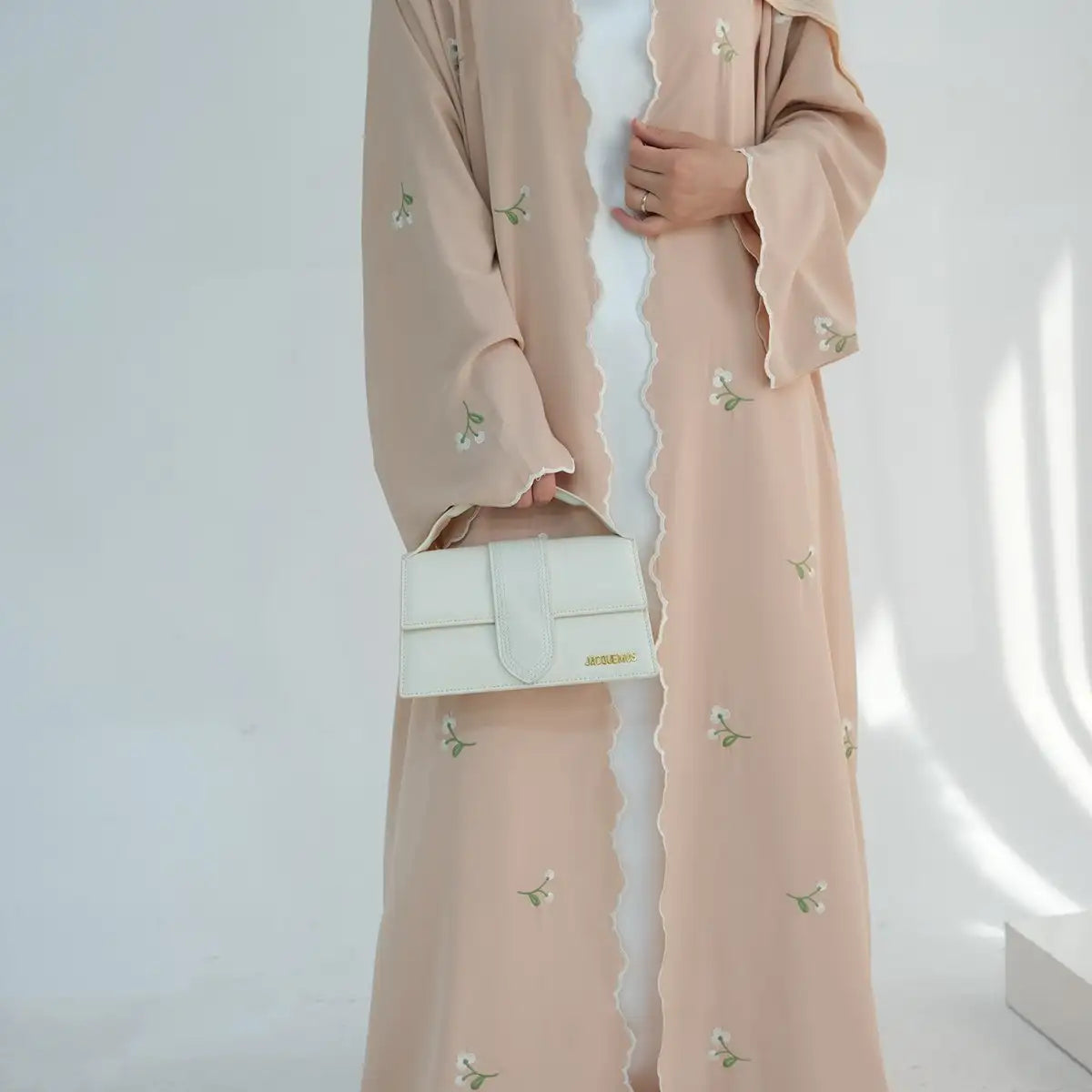 Elegant Floral Embroidered Open Front Abaya Dress for Women - Boho Chic Cardigan Cover Up - Perfect for Prayer, Mosque, and Special Occasions