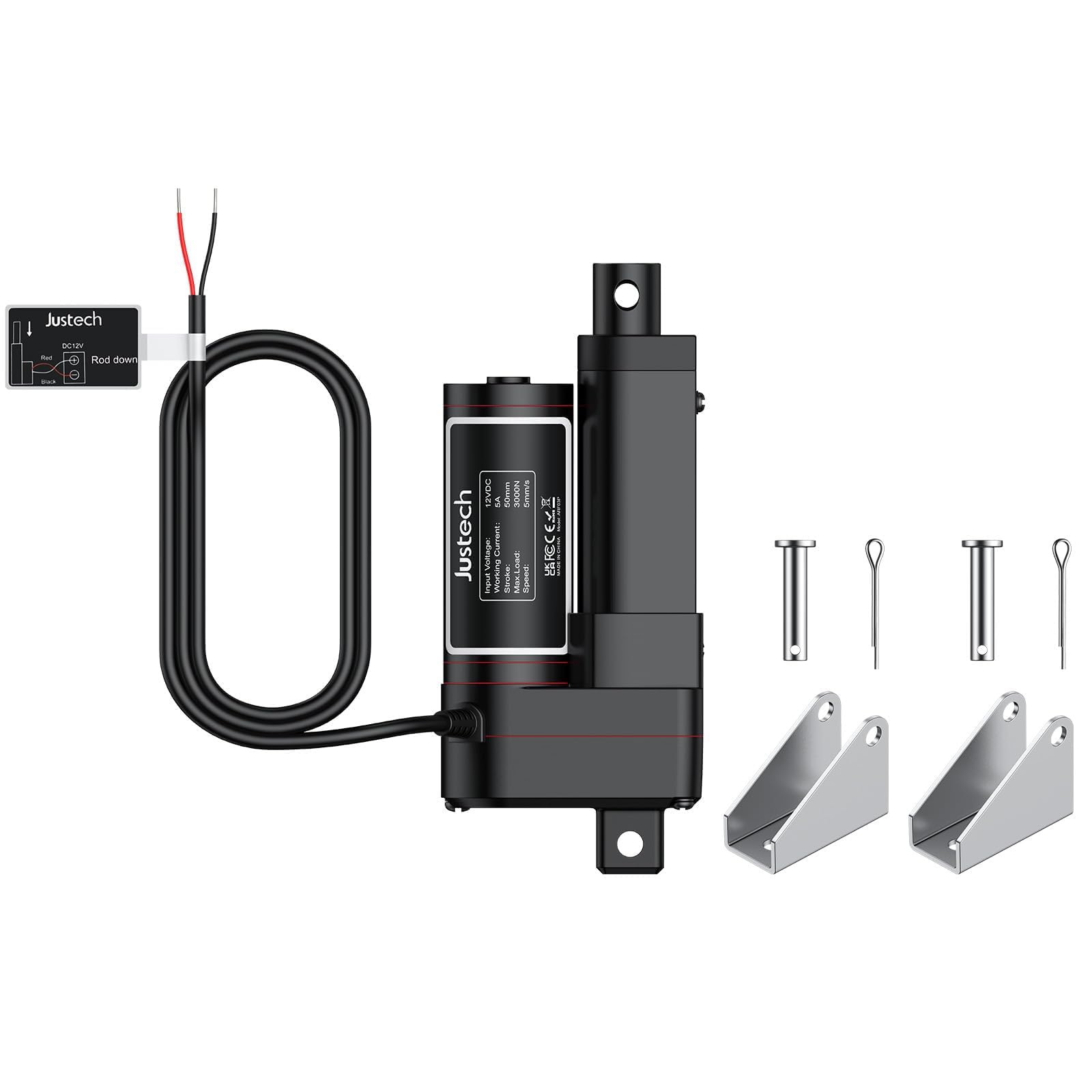 Justech 50mm 2inch Heavy Duty Linear Actuator Motor, 3000N 660LBS Stroke, 12V DC Linear Motion Actuator for Electric Beds, Sofa Recliners, Industrial Lifting Systems - Black (3000N 50mm) | Perfect for Home Automation, Medical Equipment & DIY Projects