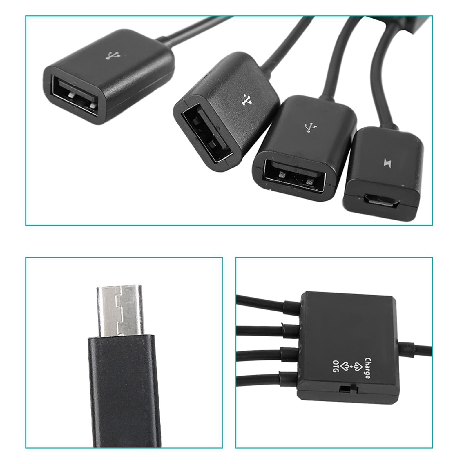 4-in-1 USB Hub Splitter Cable with 1 Female & 3 USB Ports - Compatible with Keyboard, Mouse, Flash Drive, Phone, Laptop & PC - Perfect for Home Office, Gaming Setup & Multi-Device Charging Station