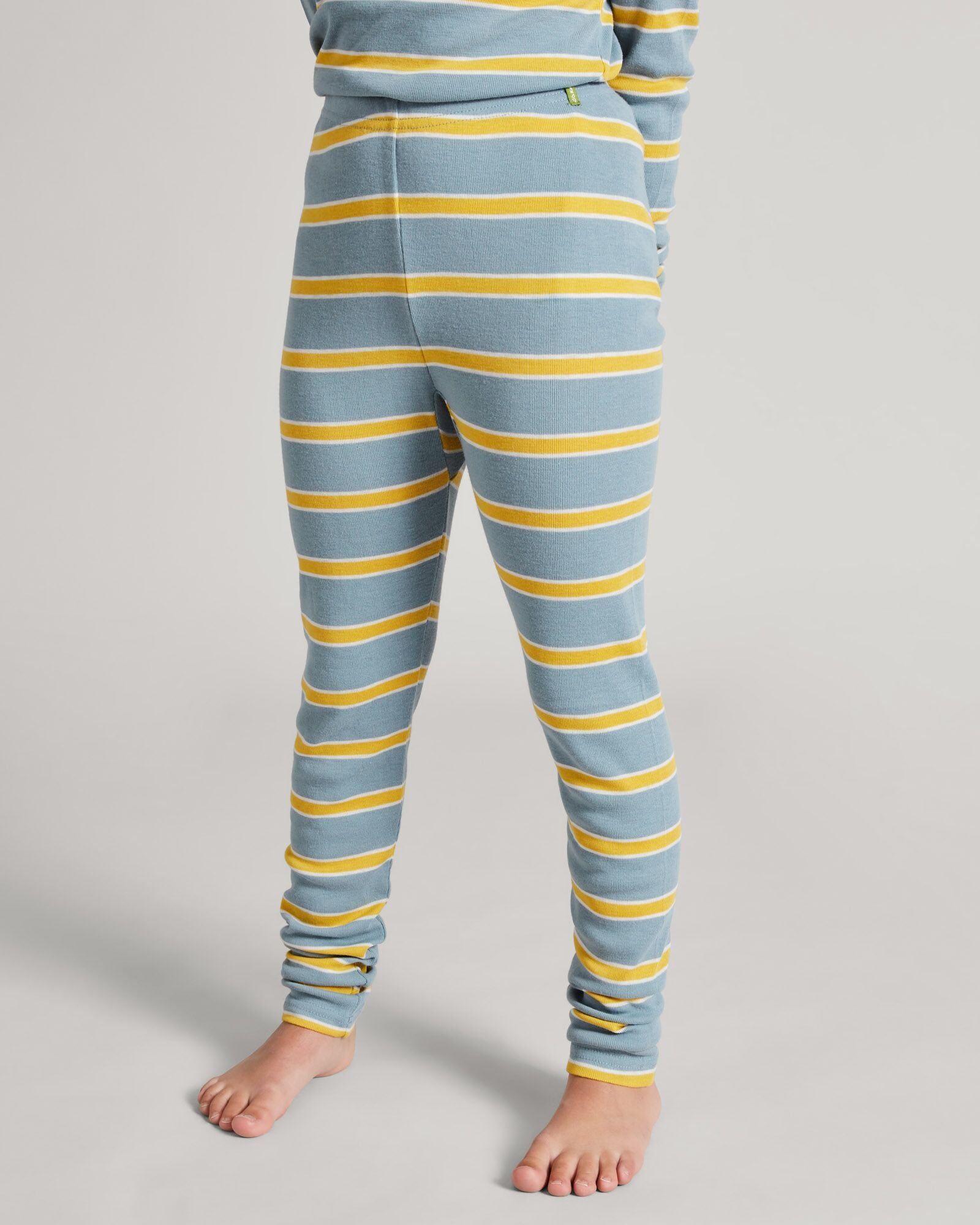 KMDCore Kids' Long John Pants - Blue Haze & Kowhai Striped Thermal Underwear for Boys & Girls - Perfect for Winter, Outdoor Activities & Layering
