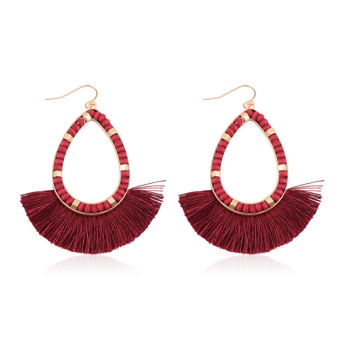 Bohemian Silky Thread Tassel Hoop Earrings for Women - Lightweight Statement Dangle Earrings with Fringe Design, Perfect for Beach Vacation, Festival and Boho Chic Outfits