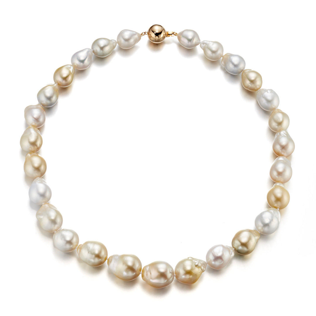 12-16mm Baroque White & Golden South Sea Pearl Necklace - Luxury Pearls for Women, Wedding, Anniversary & Special Occasion Jewelry Gift
