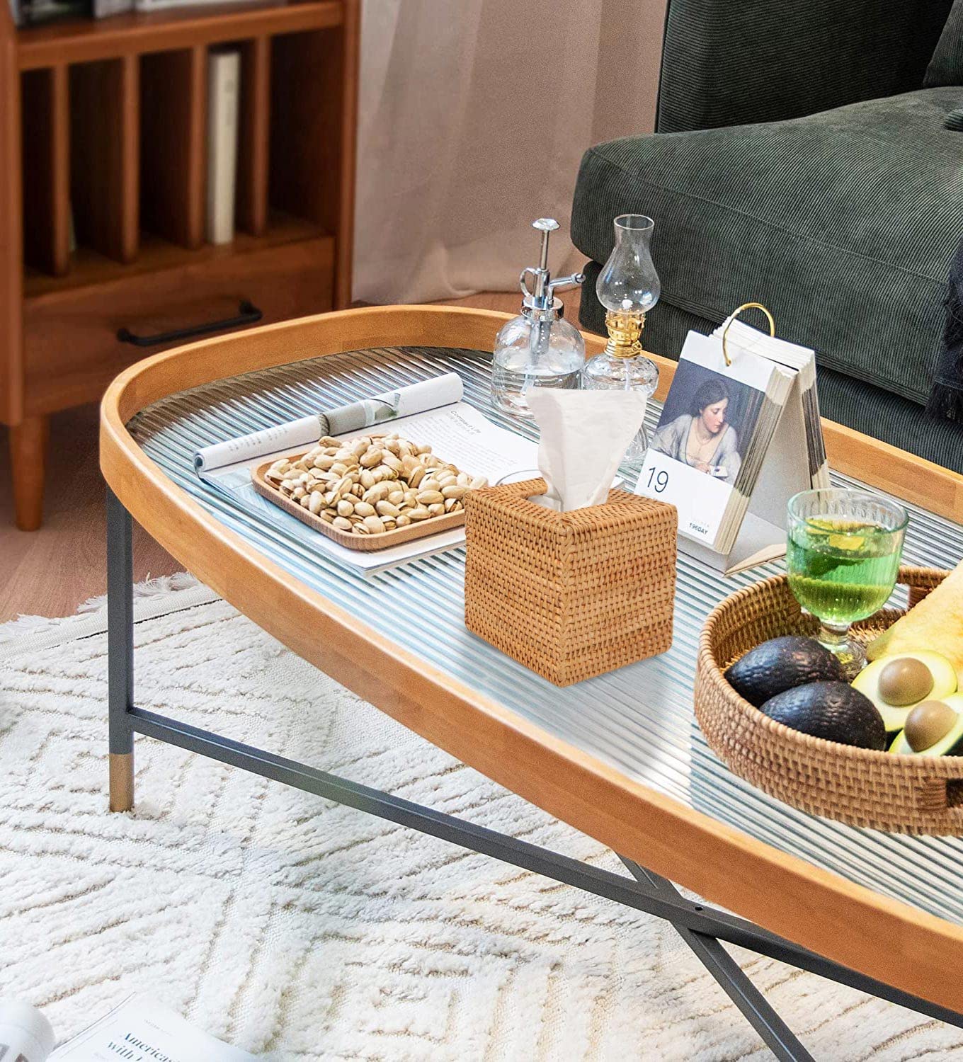 Livelab Square Rattan Tissue Box Cover - Hand Woven Natural Wicker Tissue Holder, Decorative Napkin Organizer for Home & Office | Bathroom, Living Room, Bedroom Decor