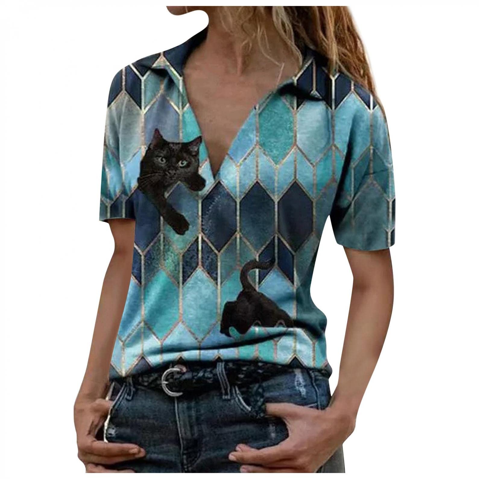 Women's Summer Tops - Short Sleeve V-Neck Casual Graphic Printed T-Shirts | Fashion Tees for Everyday Wear, Beach Outings & Weekend Hangouts