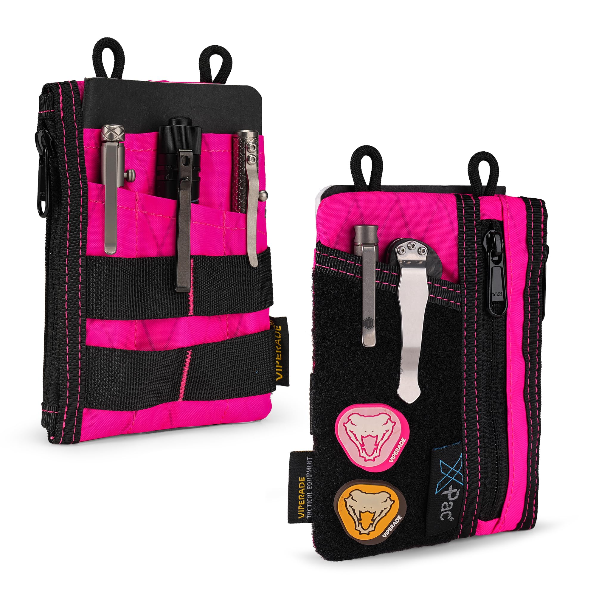 Viperade VE16 EDC Pocket Organizer for Men - 7-Pocket Multitool Pouch & Wallet for Everyday Carry Gear | Compact & Durable (X-PAC Hot Pink) | Perfect for Hiking, Camping & Travel Accessories