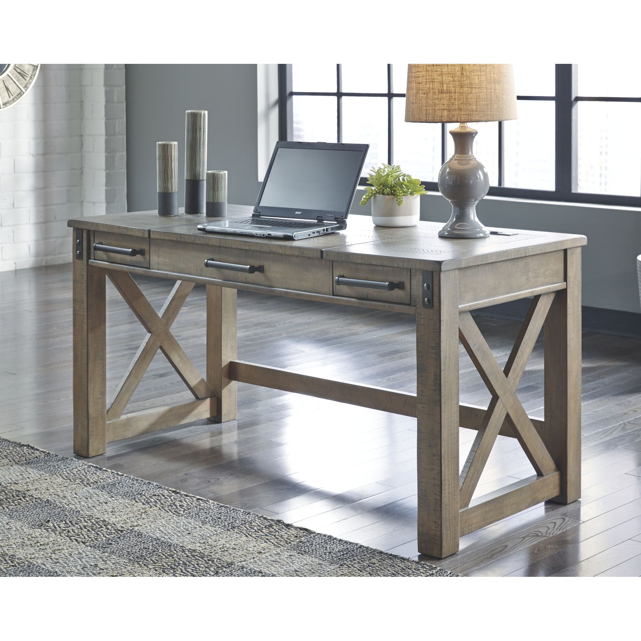 Aldwin Modern Office Desk - Sleek Gray Writing Desk for Home & Office Workspace, Perfect for Small Spaces, Remote Work & Study