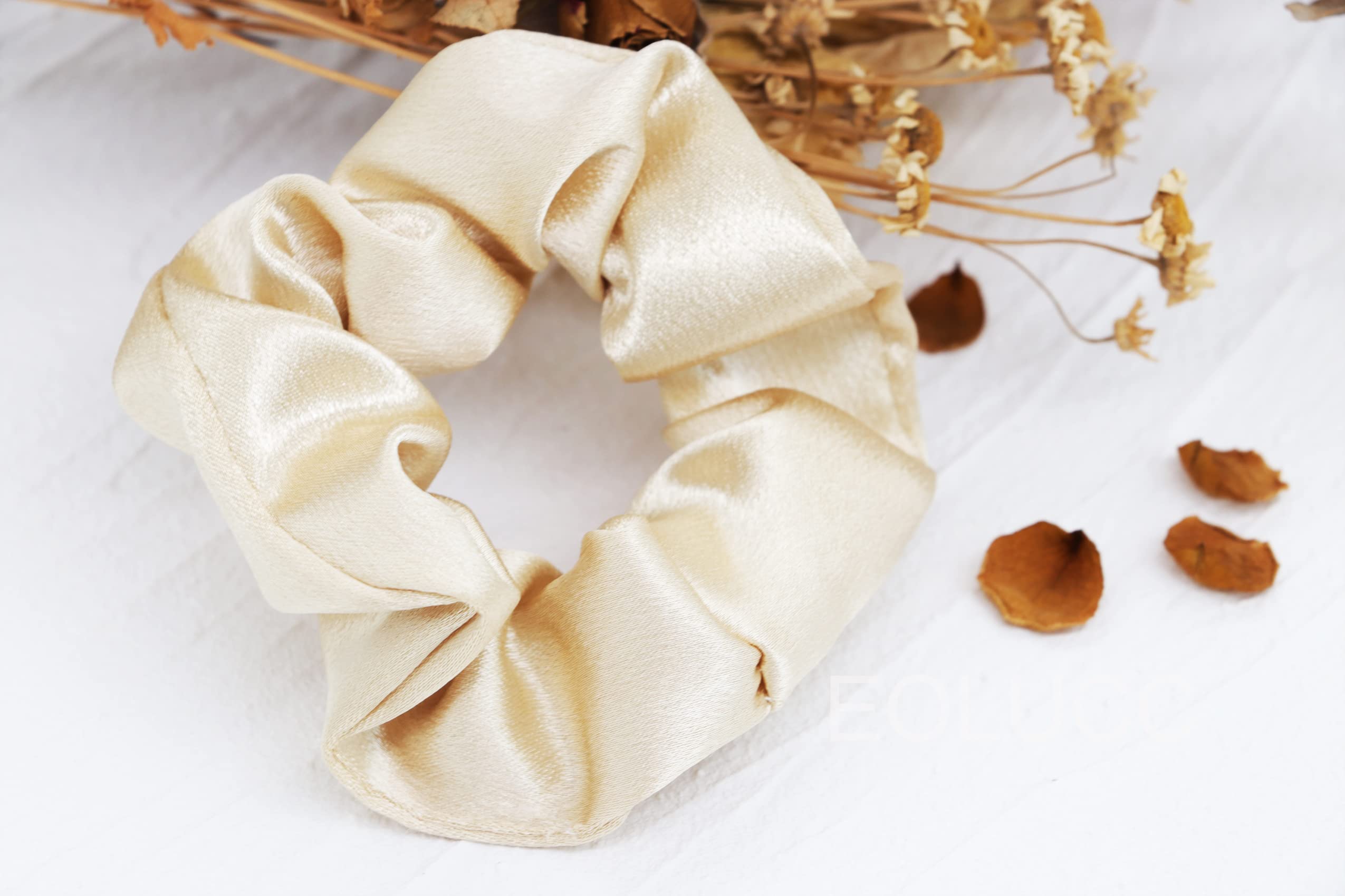 8 Pack Bridesmaid Proposal Gifts - Soft Scrunchies Hair Ties Set for Bachelorette Party, Wedding Favors & Bridal Shower - Beige & White - Perfect for 