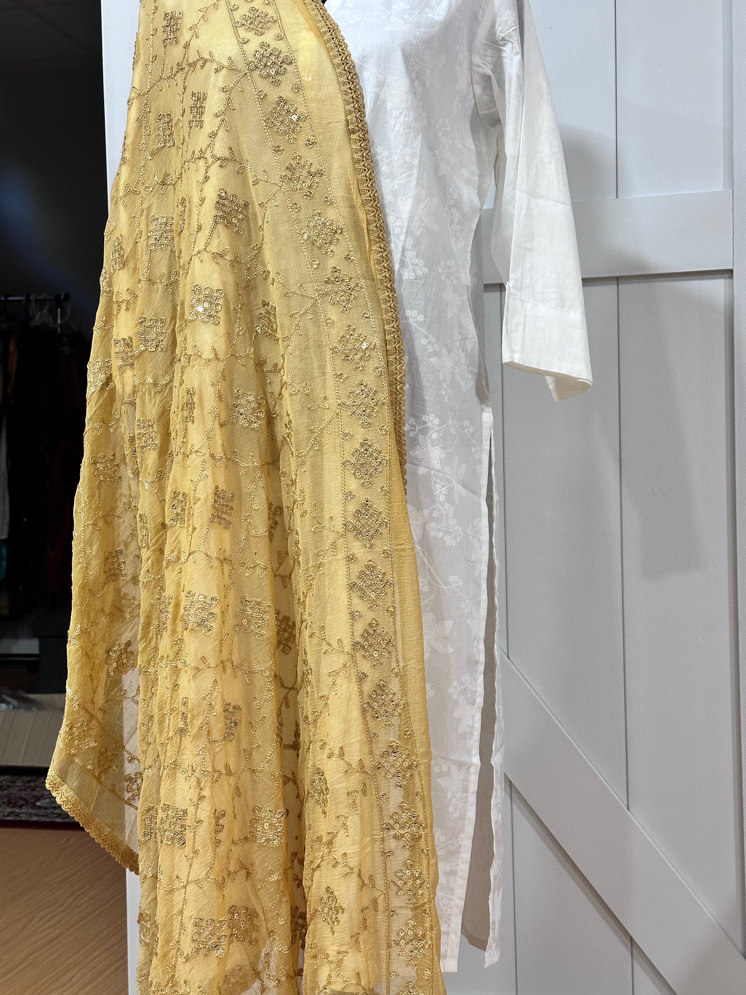 Elegant Embroidered Dusty Gold Dupatta - Perfect for Weddings, Parties & Festive Occasions