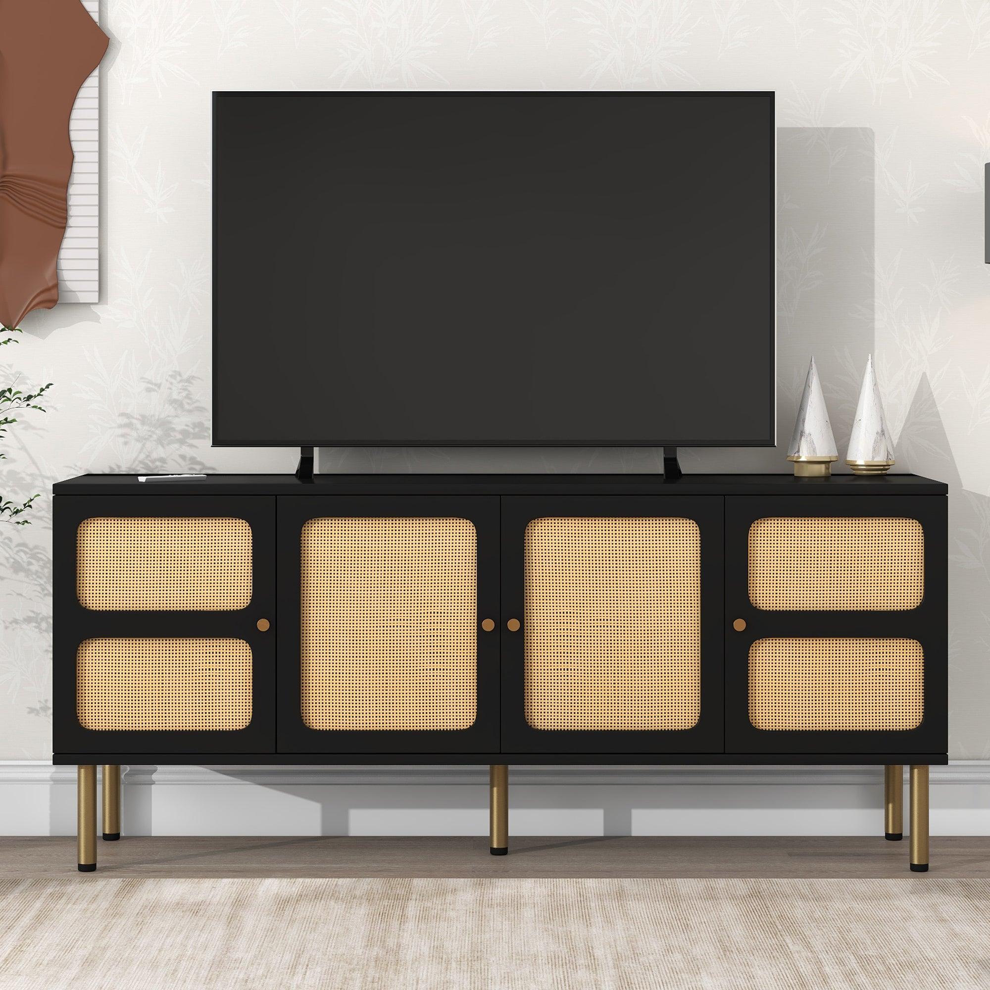 Boho Style TV Stand with Rattan Door - 70