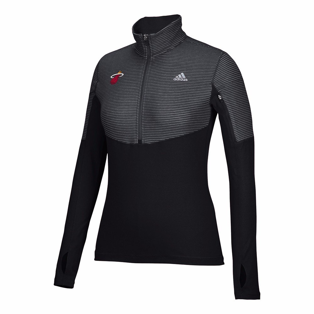 Adidas Miami Heat NBA Black Lightweight Climalite Performance Half Zip Pullover Jacket for Women - Breathable Basketball Warm-Up Top for Game Day & Streetwear Fashion