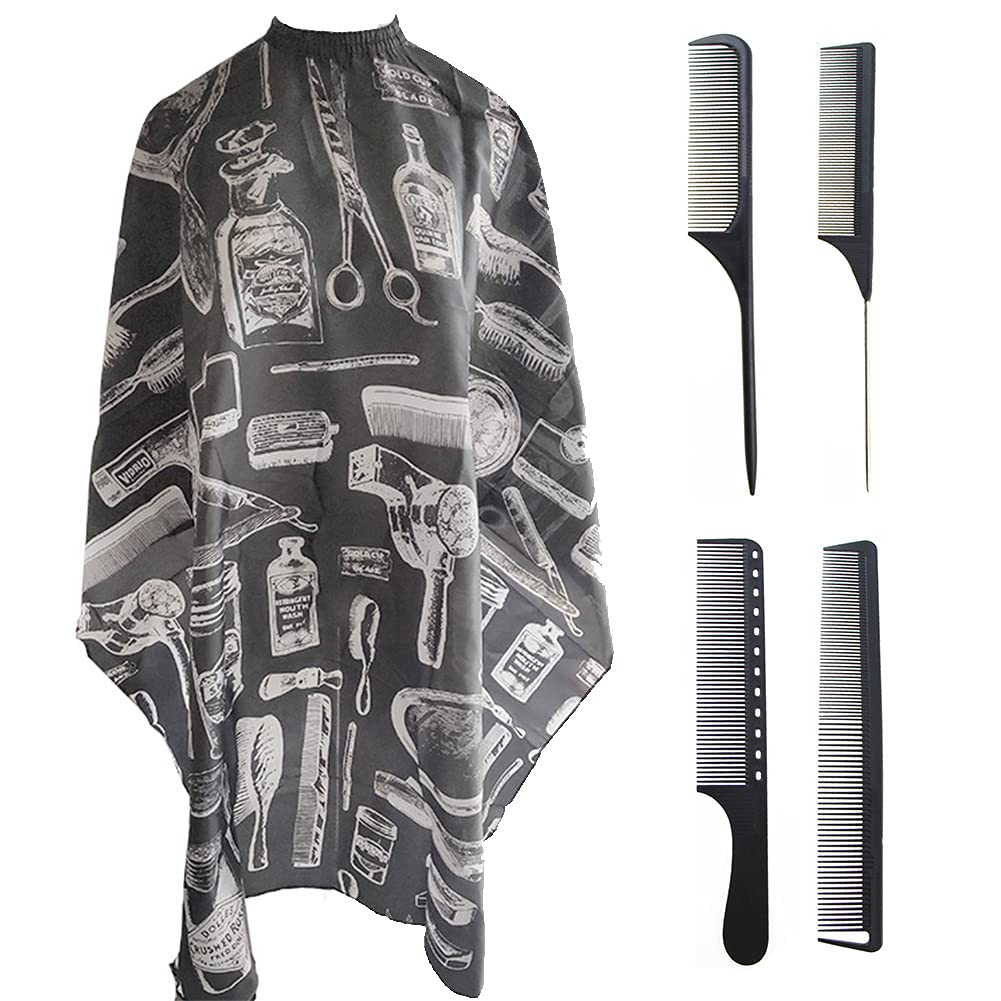 **Professional Hair Cutting Cape with Adjustable Clasp & Styling Comb Set – Includes Rat Tail, Fine Tooth & Dressing Combs for Salon, Barber & Home Haircuts**    *(Use Cases: Perfect for professional salons, barber shops, and at-home haircuts, ensuring precision styling and mess-free grooming.)*