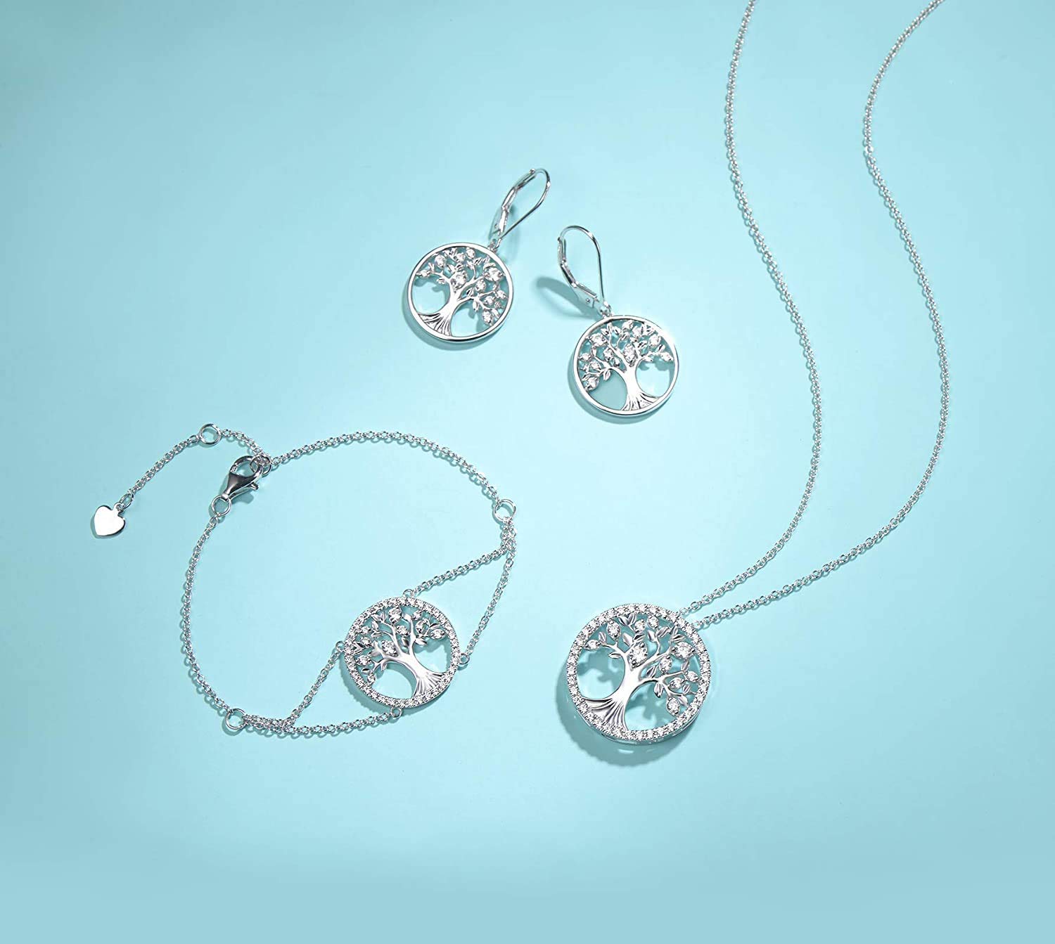 Sterling Silver Tree of Life Earrings for Women - Cubic Zirconia Dangle Drop Earrings, Perfect Gift for Anniversary & Birthday (Wife, Grandma) - Everyday Wear & Special Occasions