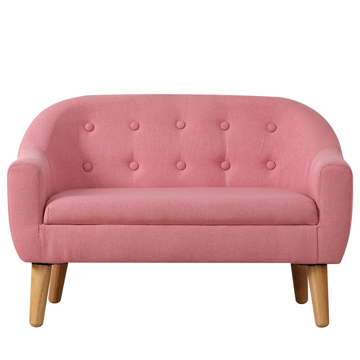 Koopo Kids Sofa - 30-Inch Pink Linen Fabric 2-Seater Upholstered Toddler Couch for Children | Perfect for Playroom, Nursery & Gift Giving