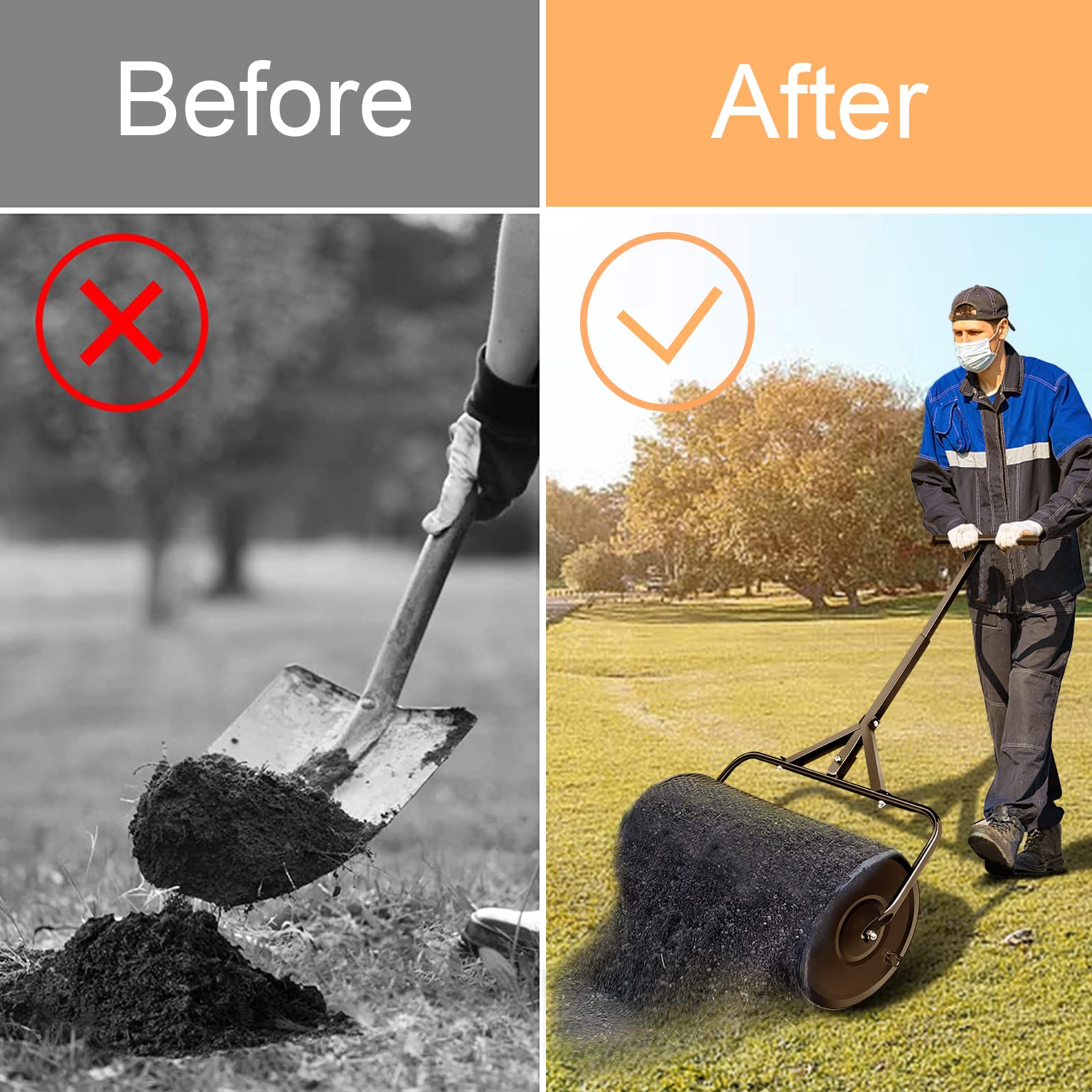 24 Inch Heavy Duty Compost Spreader for Lawn, Garden & Yard - Upgraded Hook Handle, Lightweight & Durable for Planting & Seeding (Black, 27 Inch, Y-Style) | Perfect for Fertilizing, Mulching & Soil Amendment