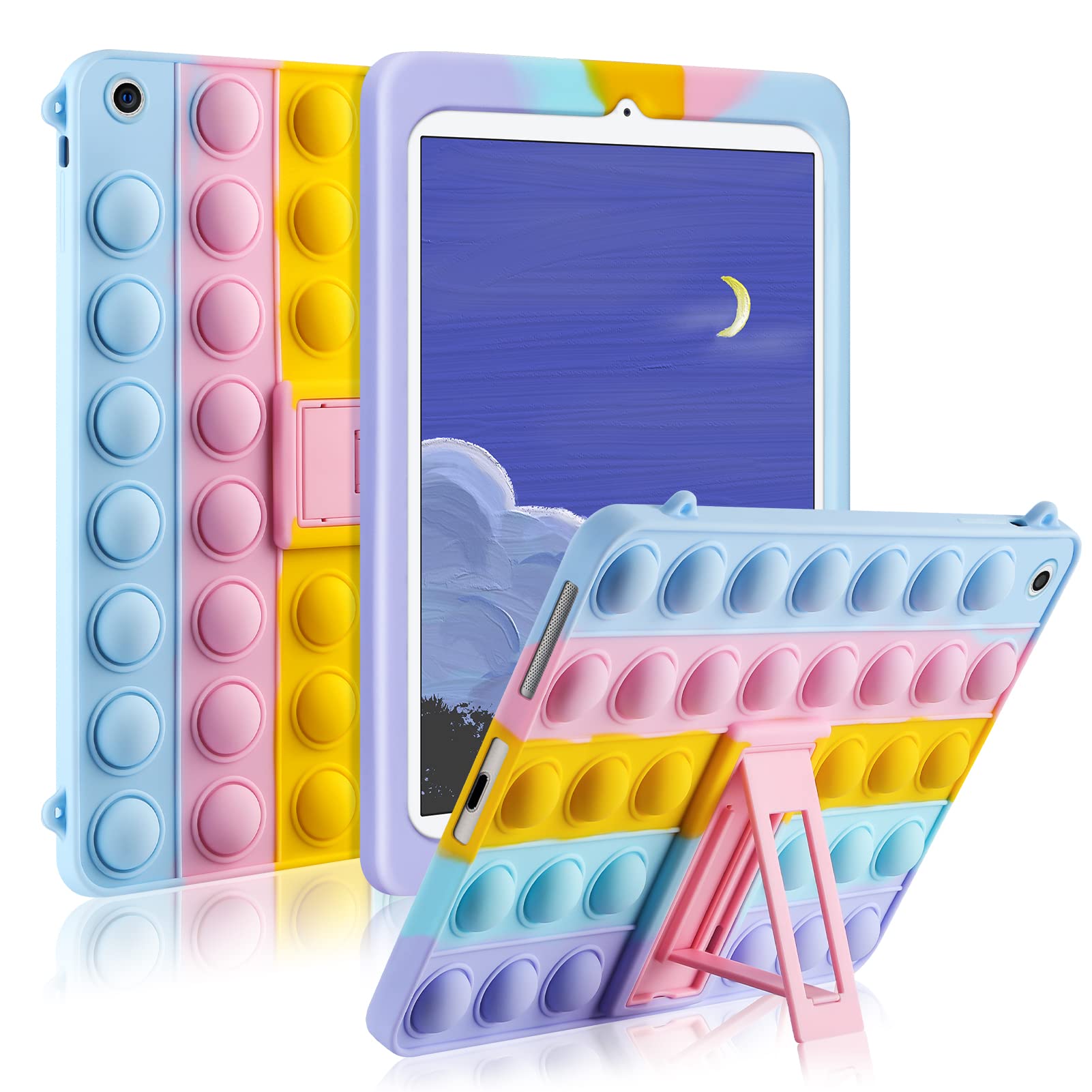 Shockproof iPad 2/3/4 Case with Stand & Fidget Pop Toys - 7.9 Inch Protective Cover with Push Bubble Silicone for Women & Kids (Purple) | Perfect for Stress Relief, Travel & Classroom Use