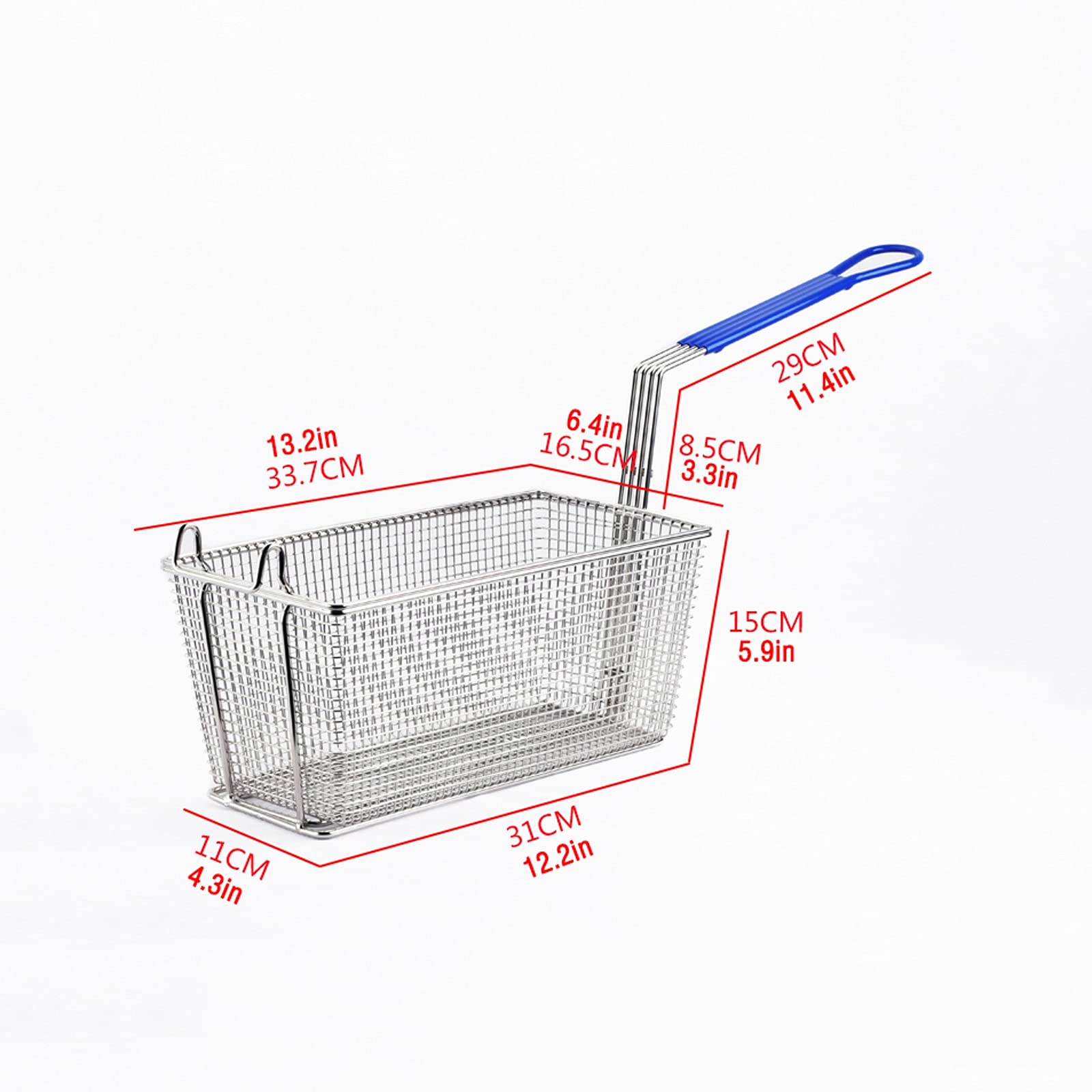 Stainless Steel French Fry Basket with Reinforced Blue Handle - 2 Pack Multi-Purpose Rectangular Fryer Basket for Cooking Chips, Onion Rings & More - Durable Kitchen Tool for Restaurants & Home Use