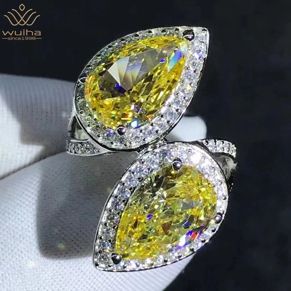 WUIHA 925 Sterling Silver 3EX Pear Cut 8CT VVS D Color Moissanite Engagement Ring for Women - Luxury Wedding, Anniversary & Party Jewelry Gift