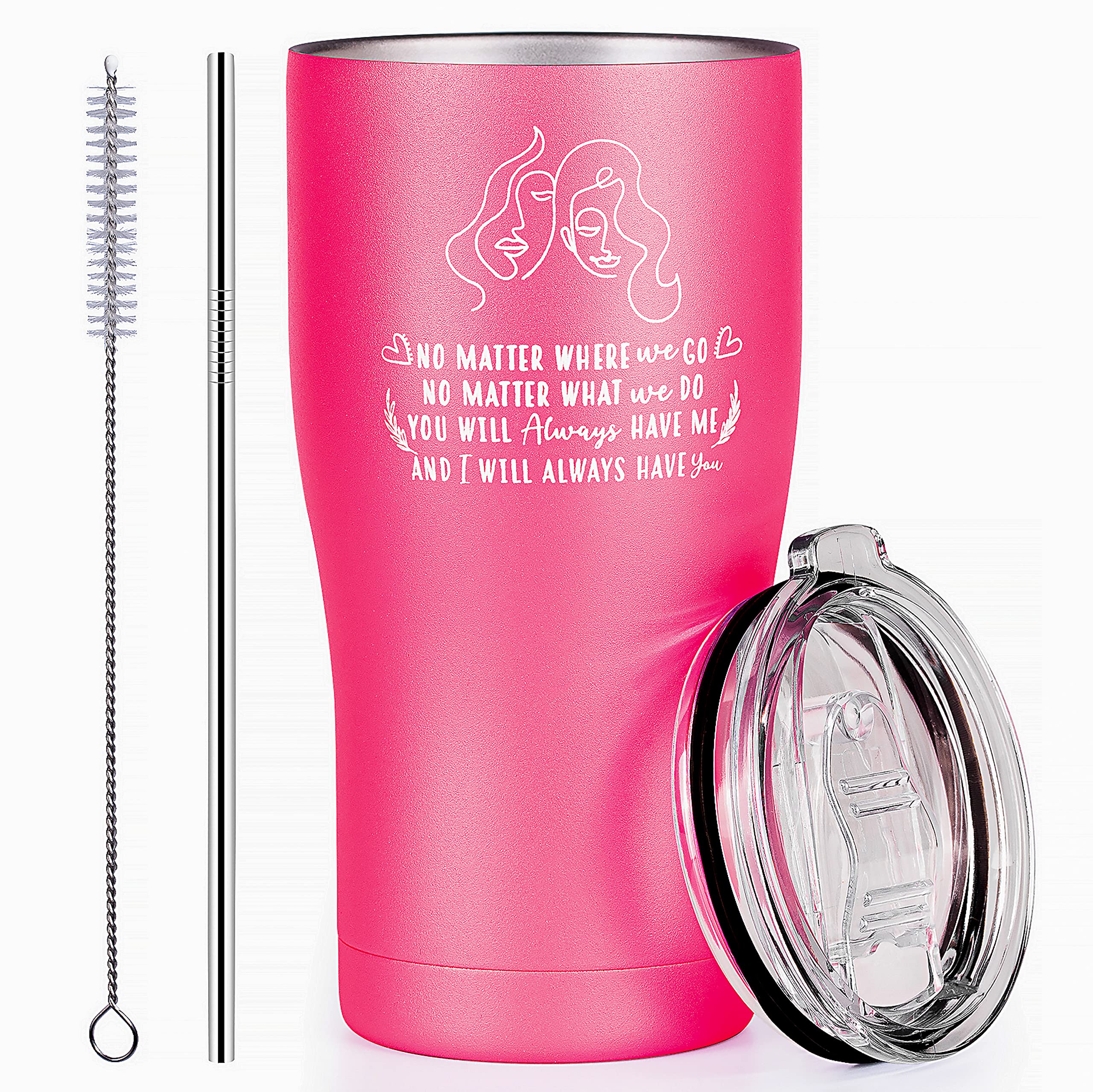 Best Friend Gift for Women - 20 oz Stainless Steel Travel Tumbler Mug - Unique Birthday Gifts for Sister, Bestie, Twin Sister, Soul Sister - Insulated Cup for Coffee, Tea & Cold Drinks - Perfect for Office, Gym & Travel (Pink, 20 oz)
