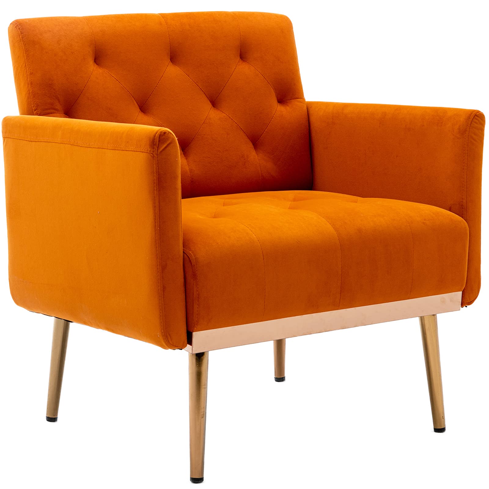 Modern Velvet Accent Chair with Gold Metal Feet - Comfortable Single Sofa Chair for Living Room, Bedroom, Office & Small Spaces - Perfect as TV Armrest Seat & Coffee Chair (Orange)