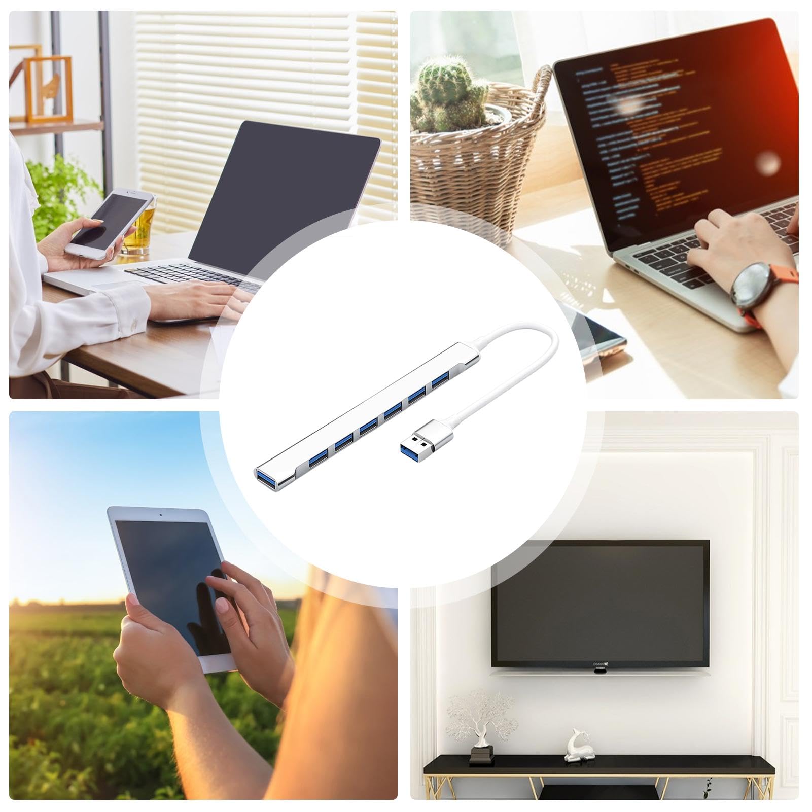 High Speed USB Hub Splitter - Ultra Slim Multiport Dongle Extender for Laptop Docking Station, PC, Flash Drive - Perfect for Home Office, Gaming, and Travel