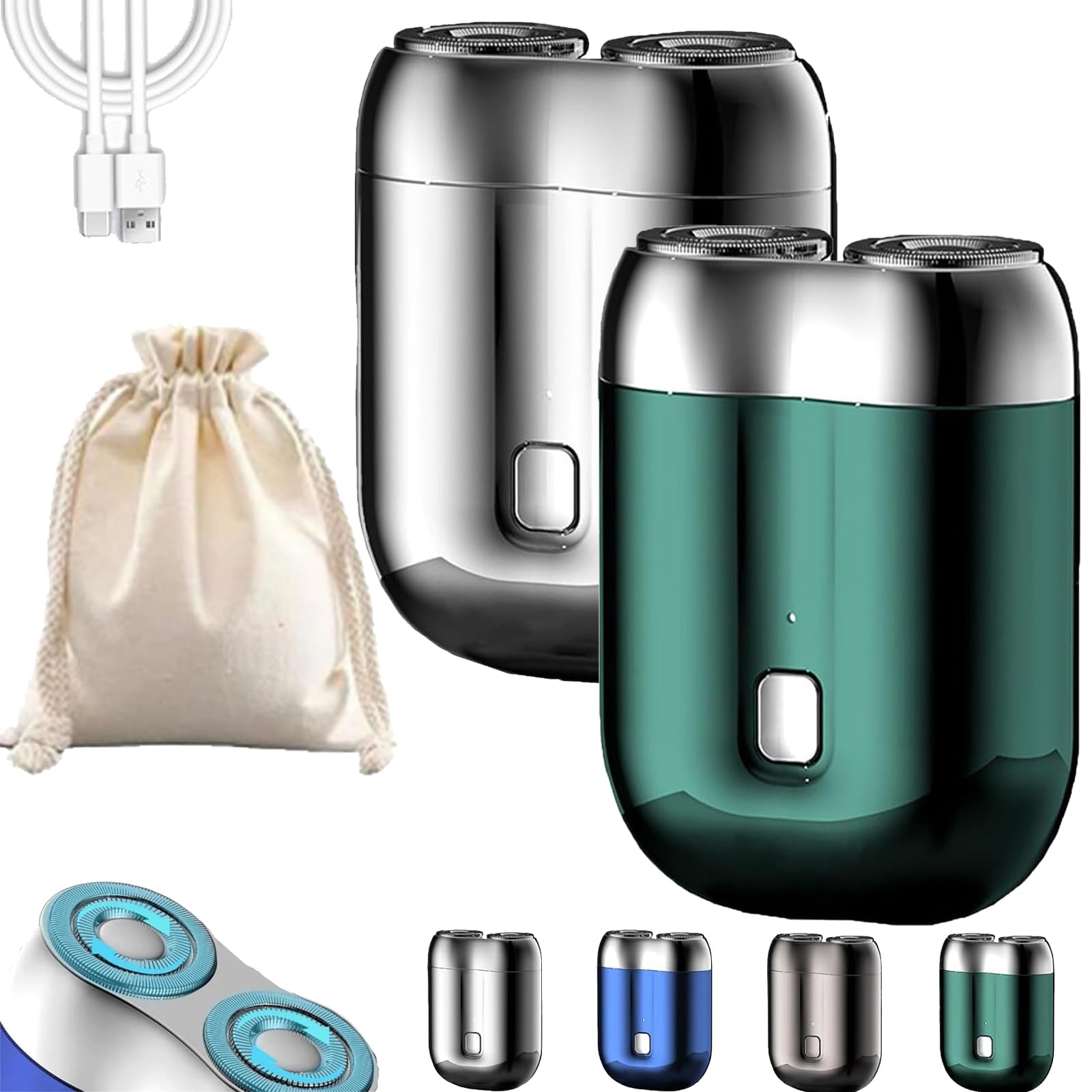 Peonly Mini Dual Head Electric Razor - Portable Rechargeable Shaver for Men & Women, Washable Double-Ring Cutter, Travel & Gym Essential (2 Pack) - Perfect for Home, Office & On-The-Go Grooming
