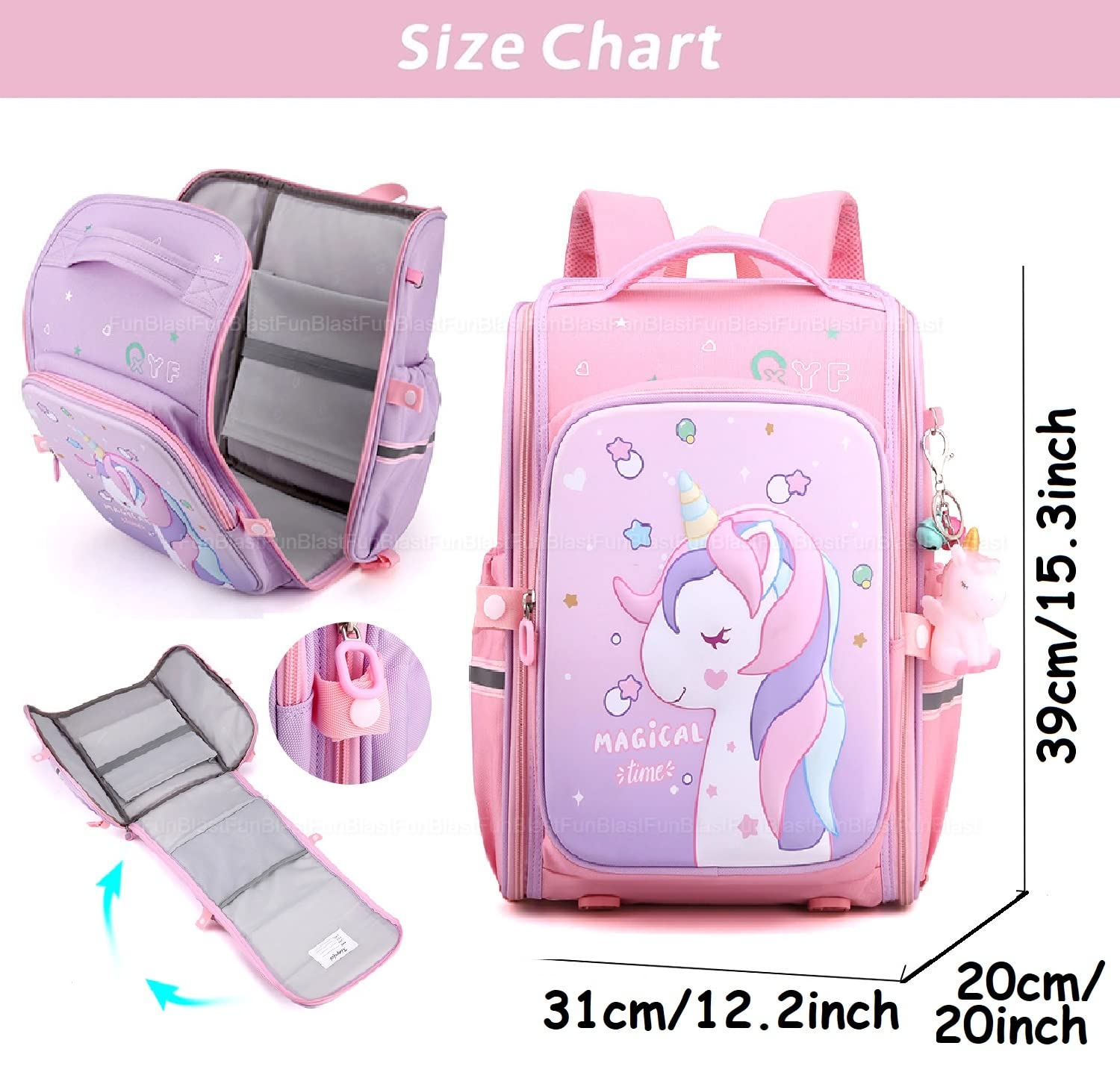 FunBlast Unicorn Backpack for Kids - Ergonomic School Backpack for Boys & Girls, Lightweight Large Capacity Bookbag for Travel, Picnic & Daily Use (15.4
